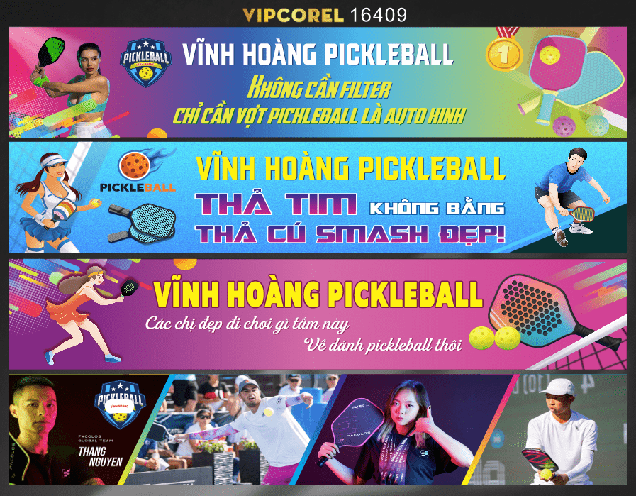 Băng rôn slogan Pickleball Vĩnh Hoàng file corel