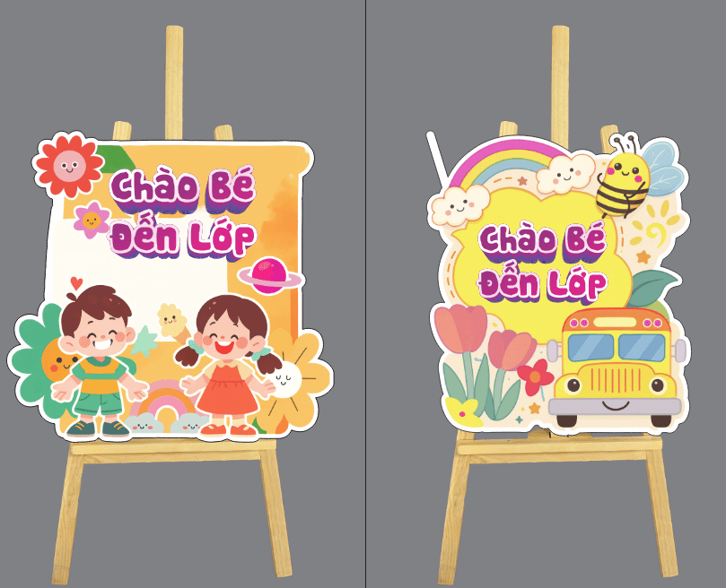 Bảng tên Chào bé đến lớp – mầm non file corel
