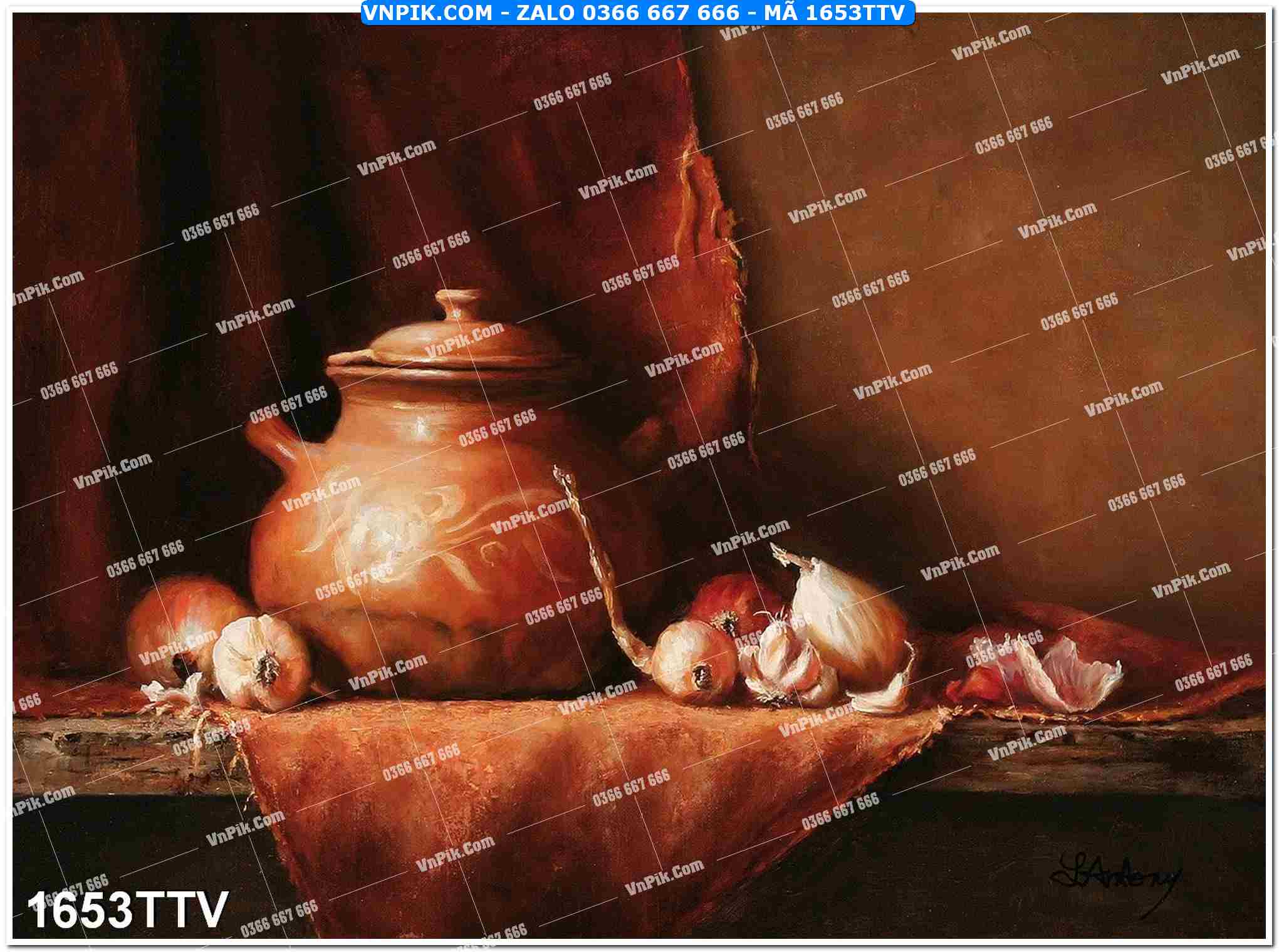 Tranh sơn dầu tĩnh vật hoa quả mã file 1653TTV