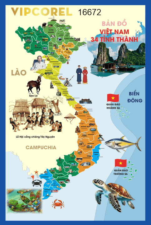 Vector Bản đồ văn hóa Việt Nam 34 tỉnh thành