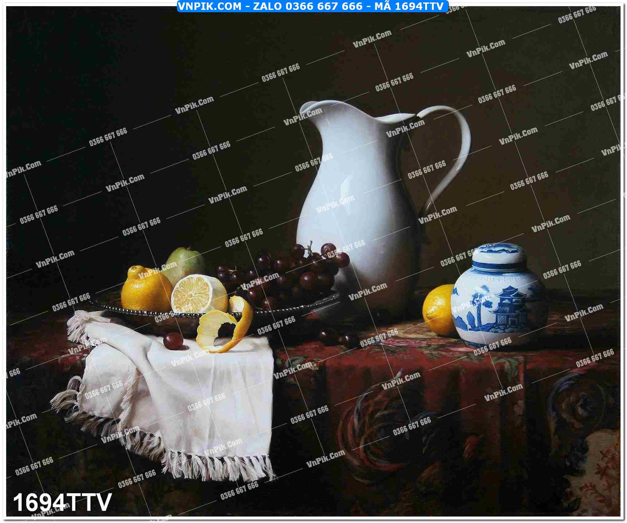 Tranh sơn dầu tĩnh vật hoa quả mã file 1694TTV