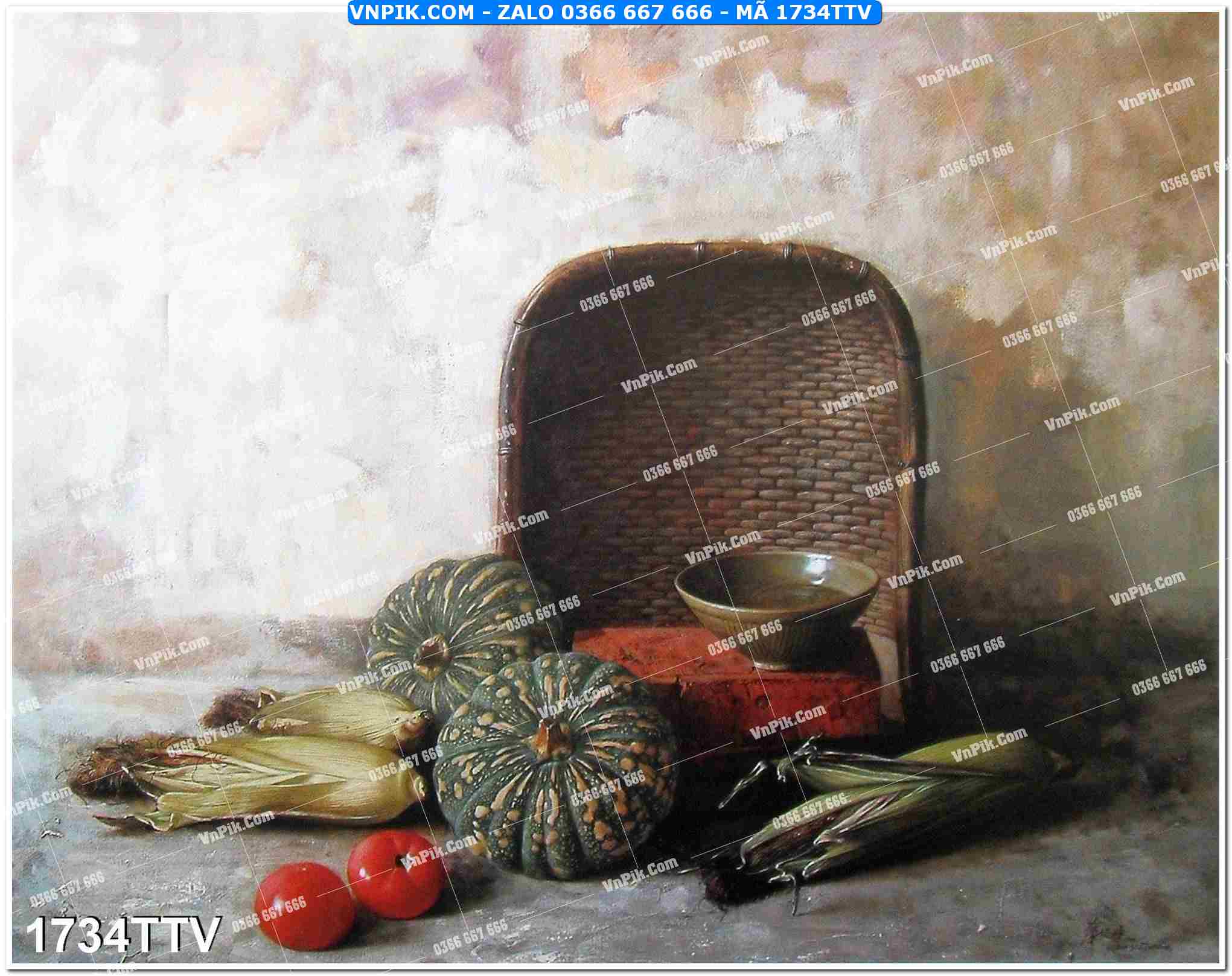 Tranh sơn dầu tĩnh vật hoa quả mã file 1734TTV
