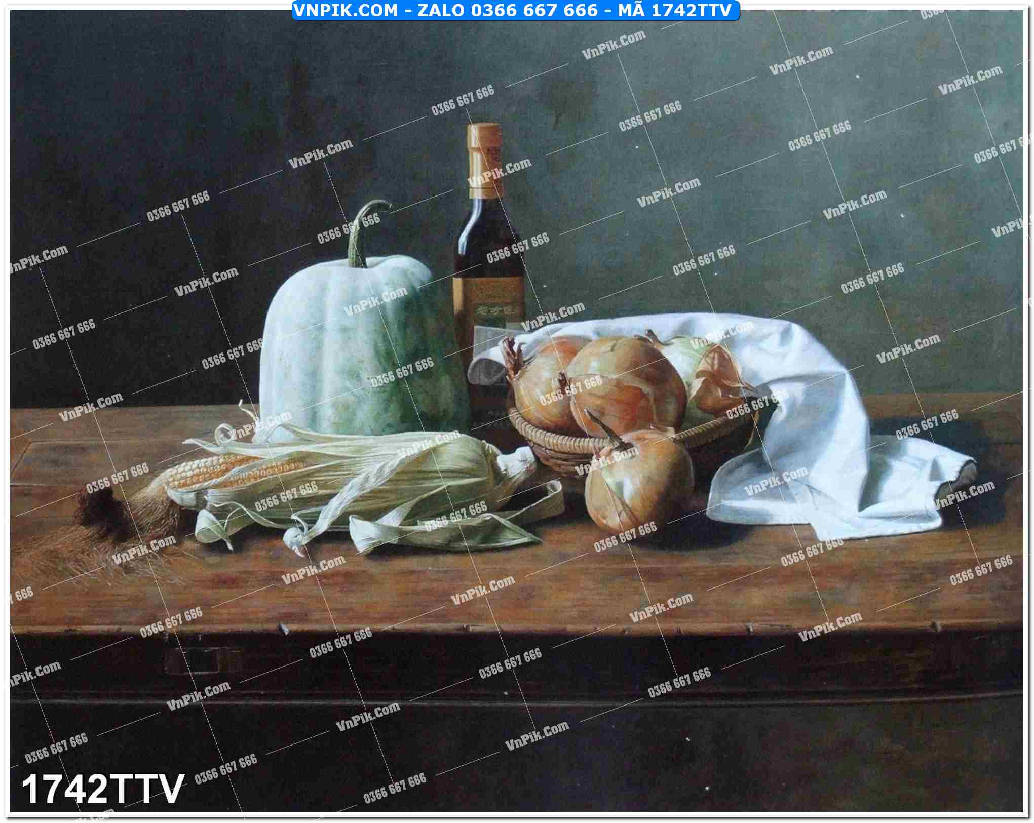Tranh sơn dầu tĩnh vật hoa quả mã file 1742TTV