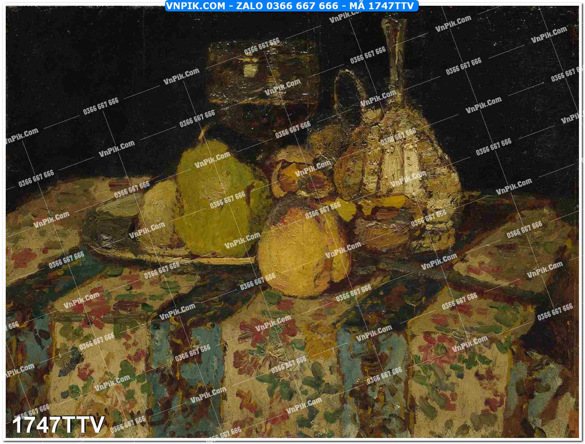 Tranh sơn dầu tĩnh vật hoa quả mã file 1747TTV