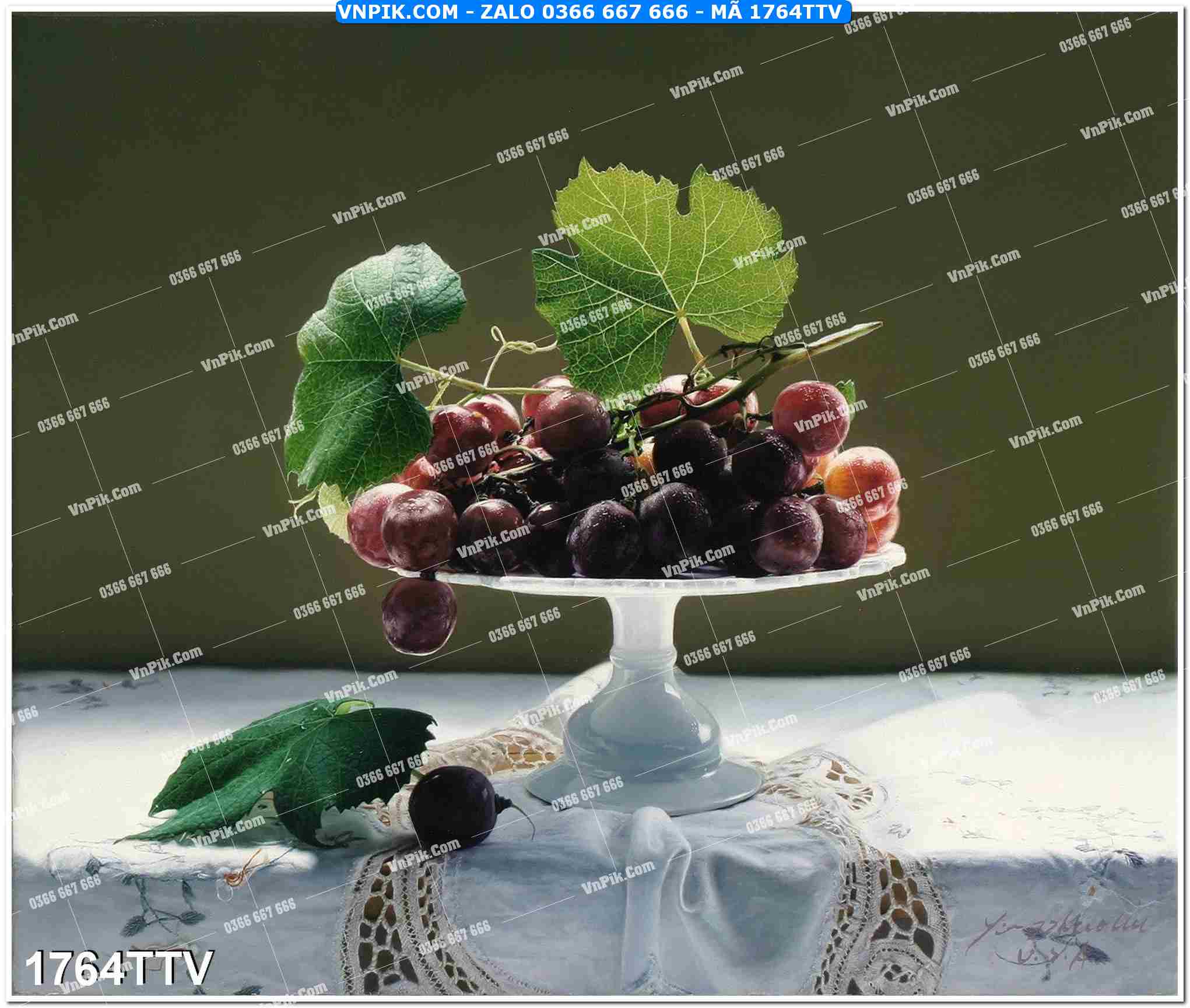 Tranh sơn dầu tĩnh vật hoa quả mã file 1764TTV