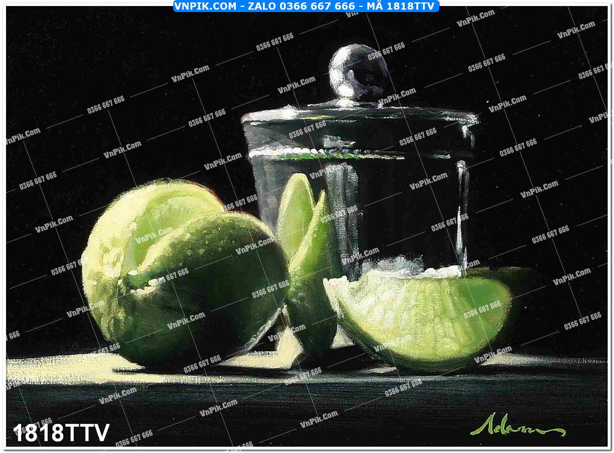 Tranh sơn dầu tĩnh vật hoa quả mã file 1818TTV