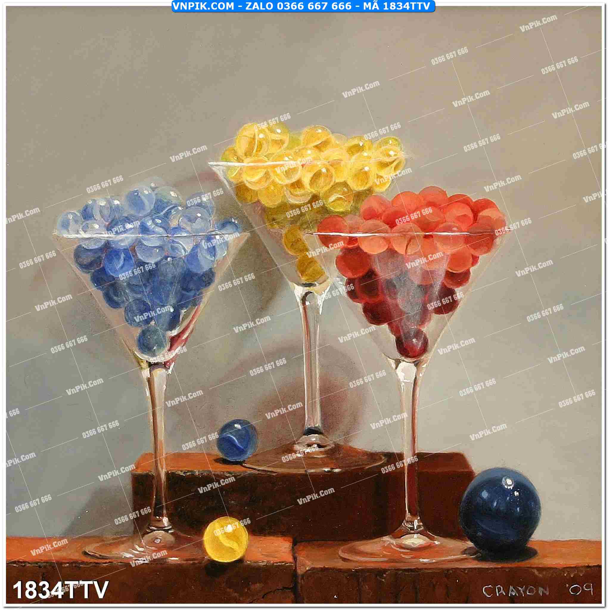 Tranh sơn dầu tĩnh vật hoa quả mã file 1834TTV