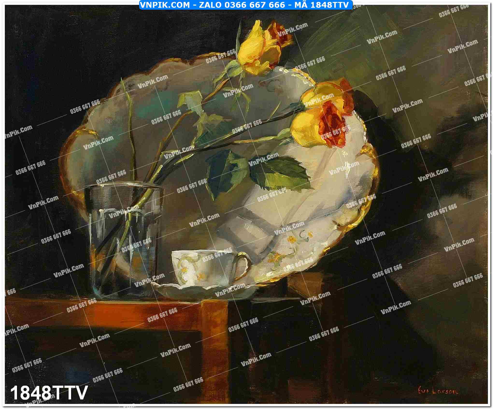 Tranh sơn dầu tĩnh vật hoa quả mã file 1848TTV