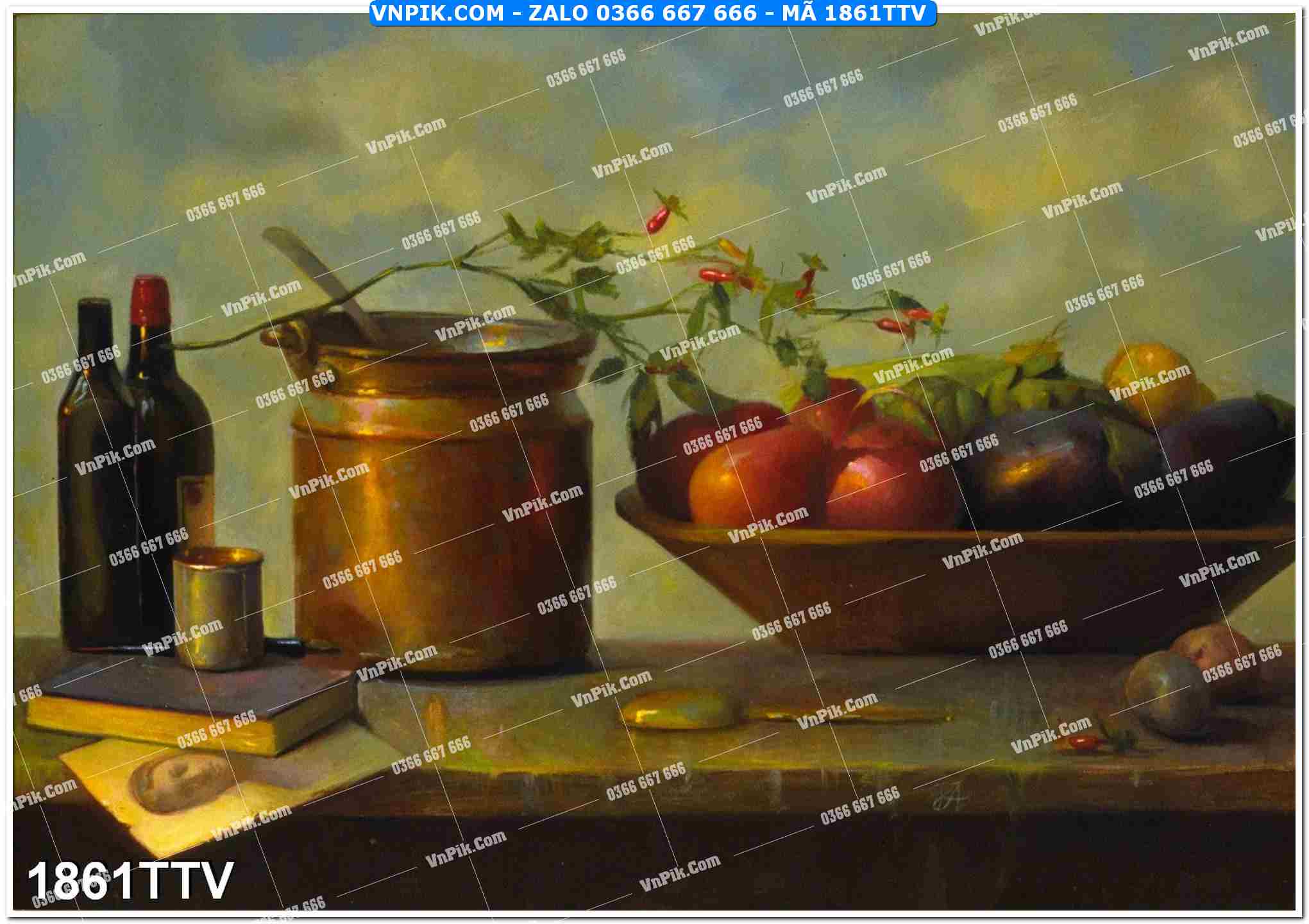 Tranh sơn dầu tĩnh vật hoa quả mã file 1861TTV