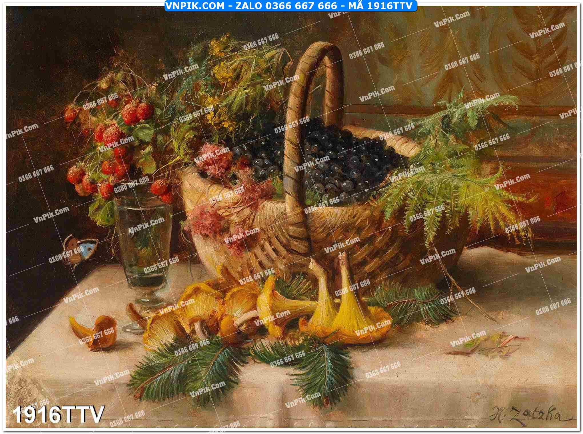Tranh sơn dầu tĩnh vật hoa quả mã file 1916TTV