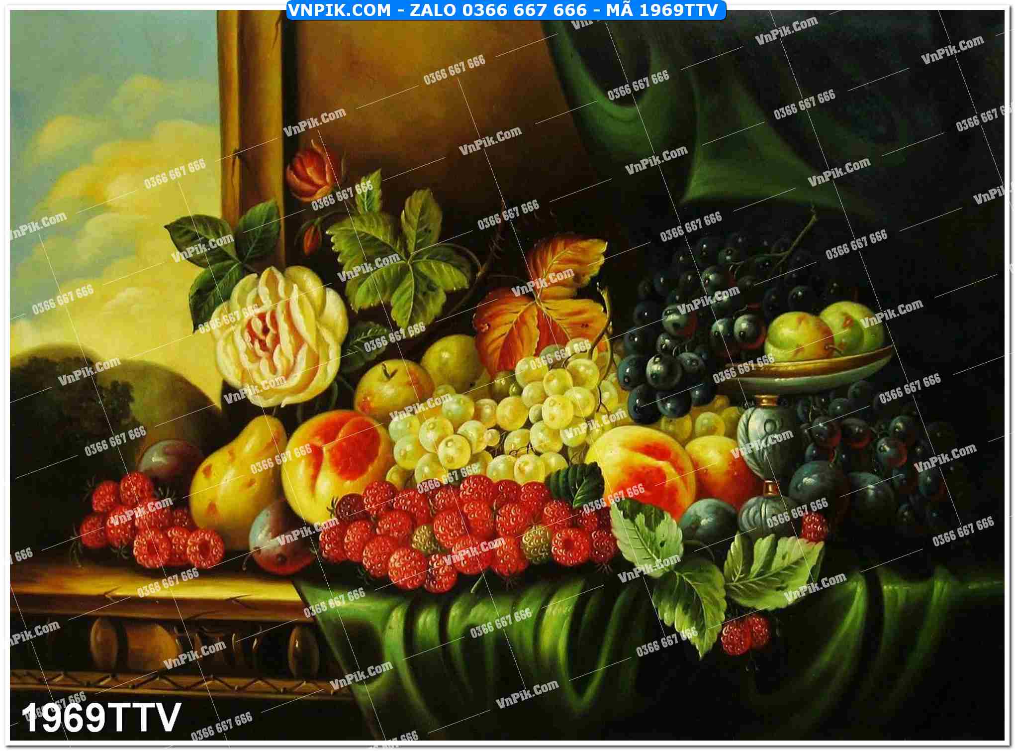 Tranh sơn dầu tĩnh vật hoa quả mã file 1969TTV