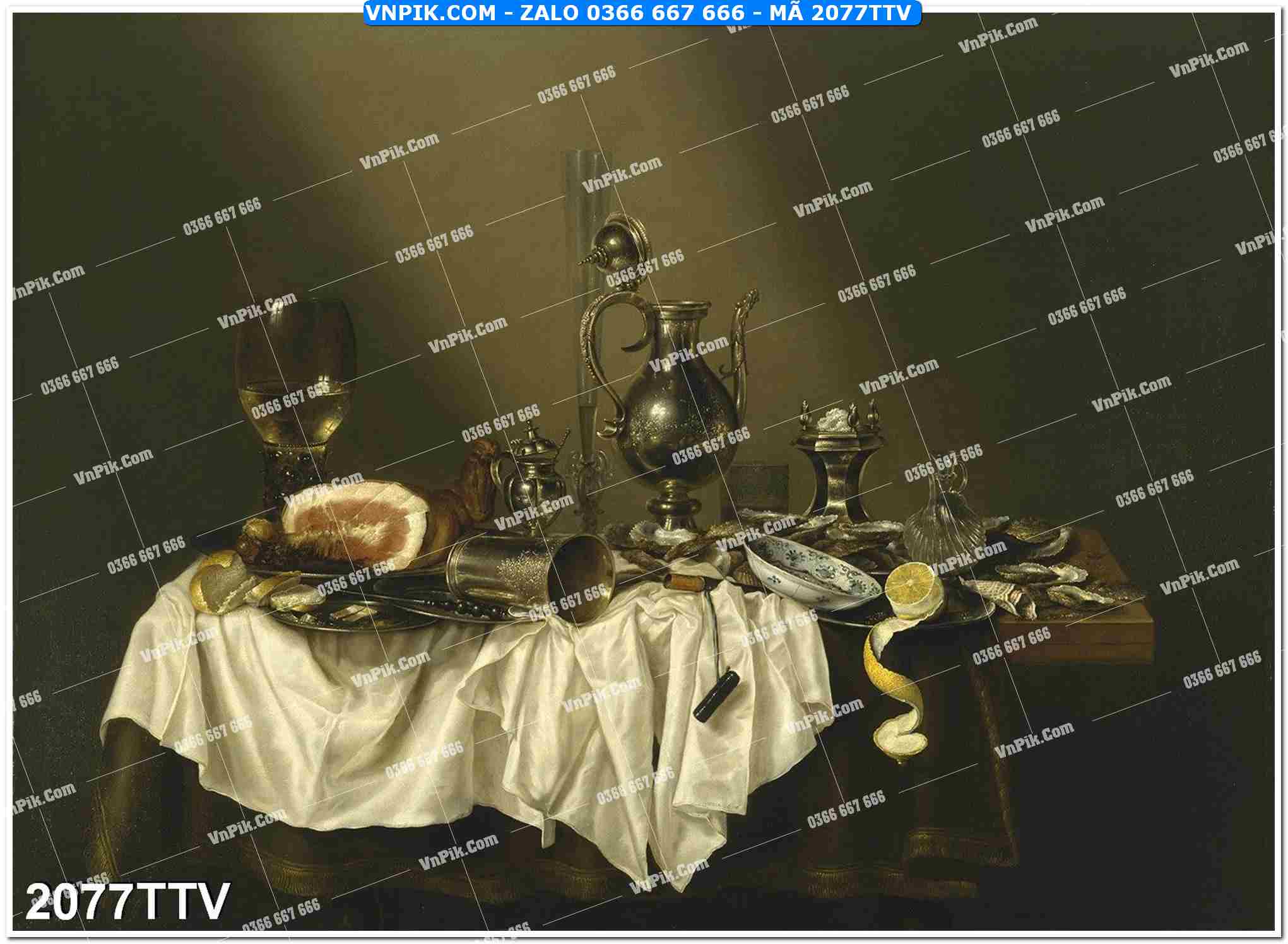 Tranh sơn dầu tĩnh vật hoa quả mã file 2077TTV