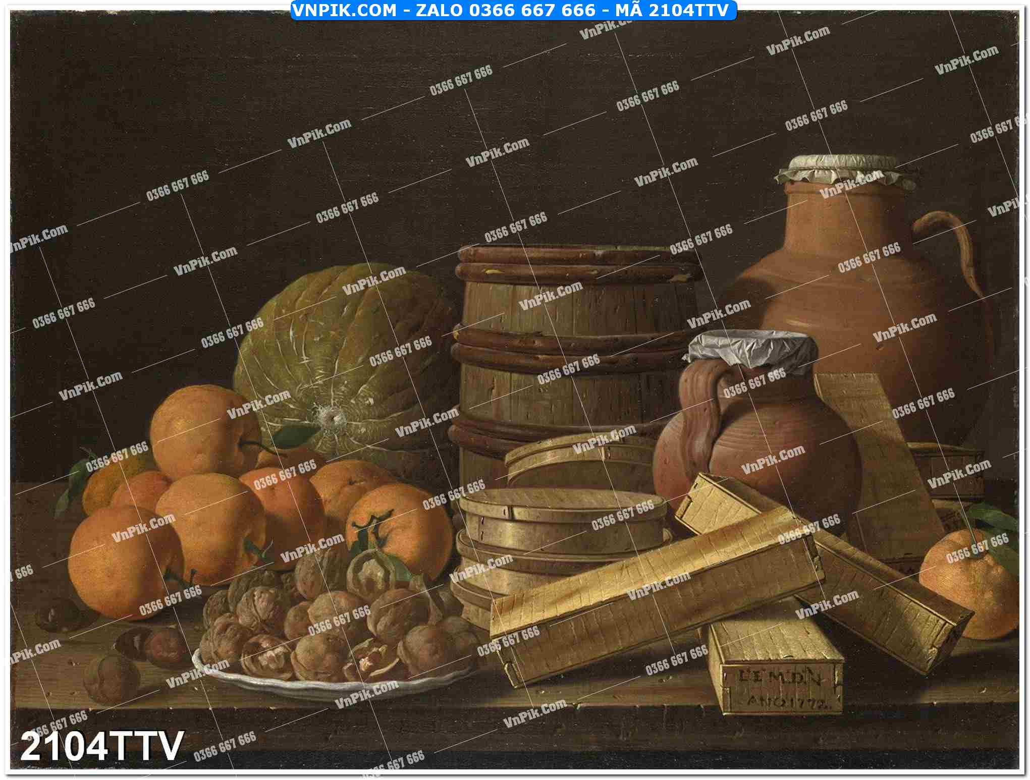 Tranh sơn dầu tĩnh vật hoa quả mã file 2104TTV