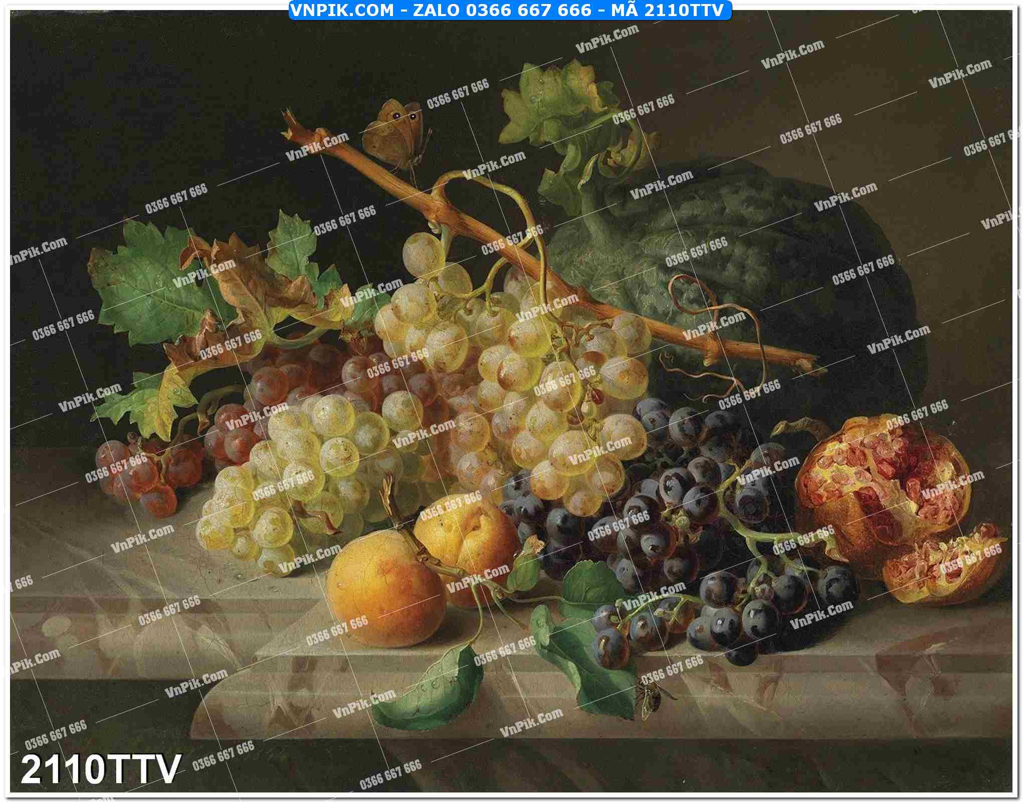 Tranh sơn dầu tĩnh vật hoa quả mã file 2110TTV