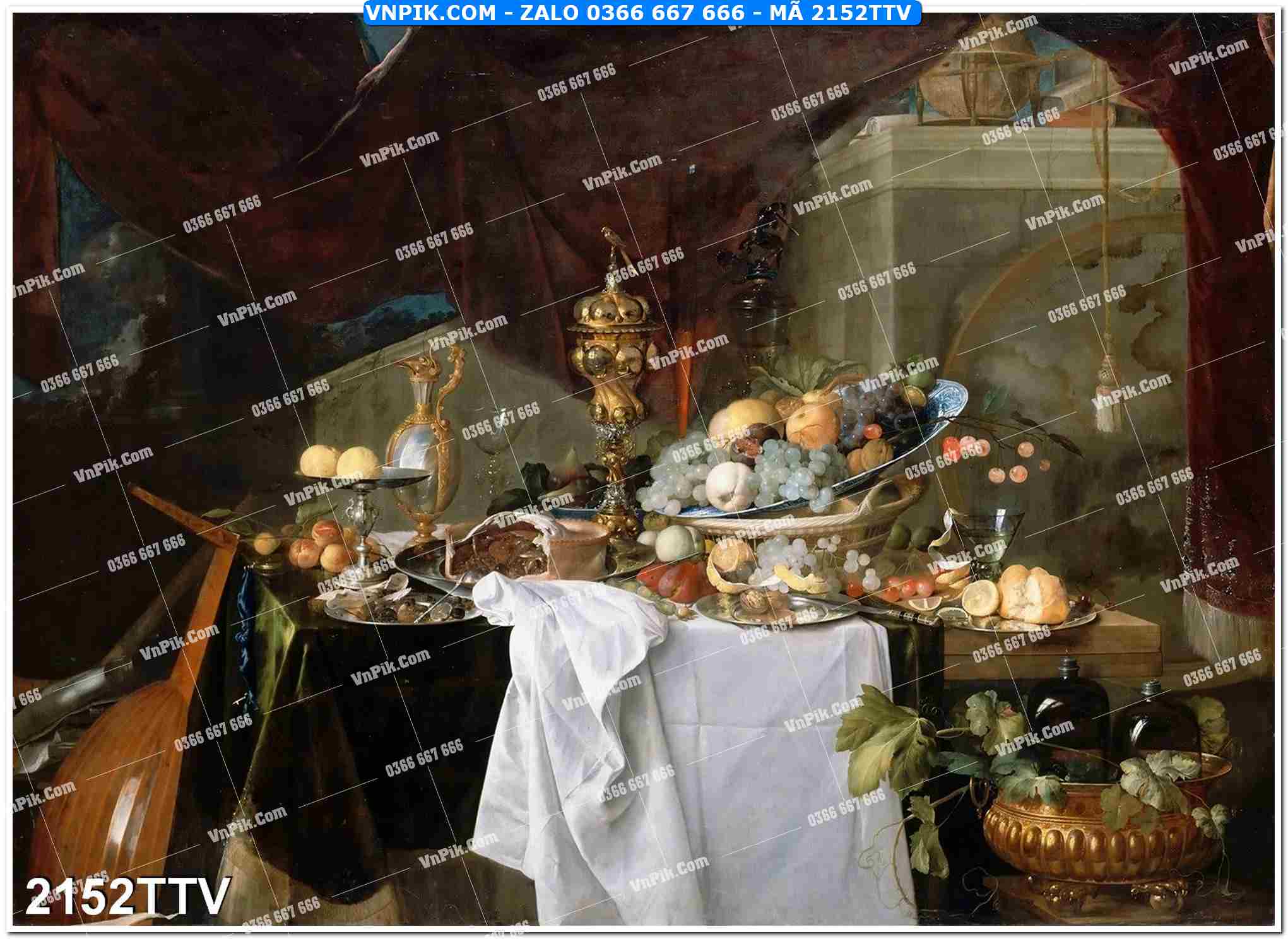 Tranh sơn dầu tĩnh vật hoa quả mã file 2152TTV