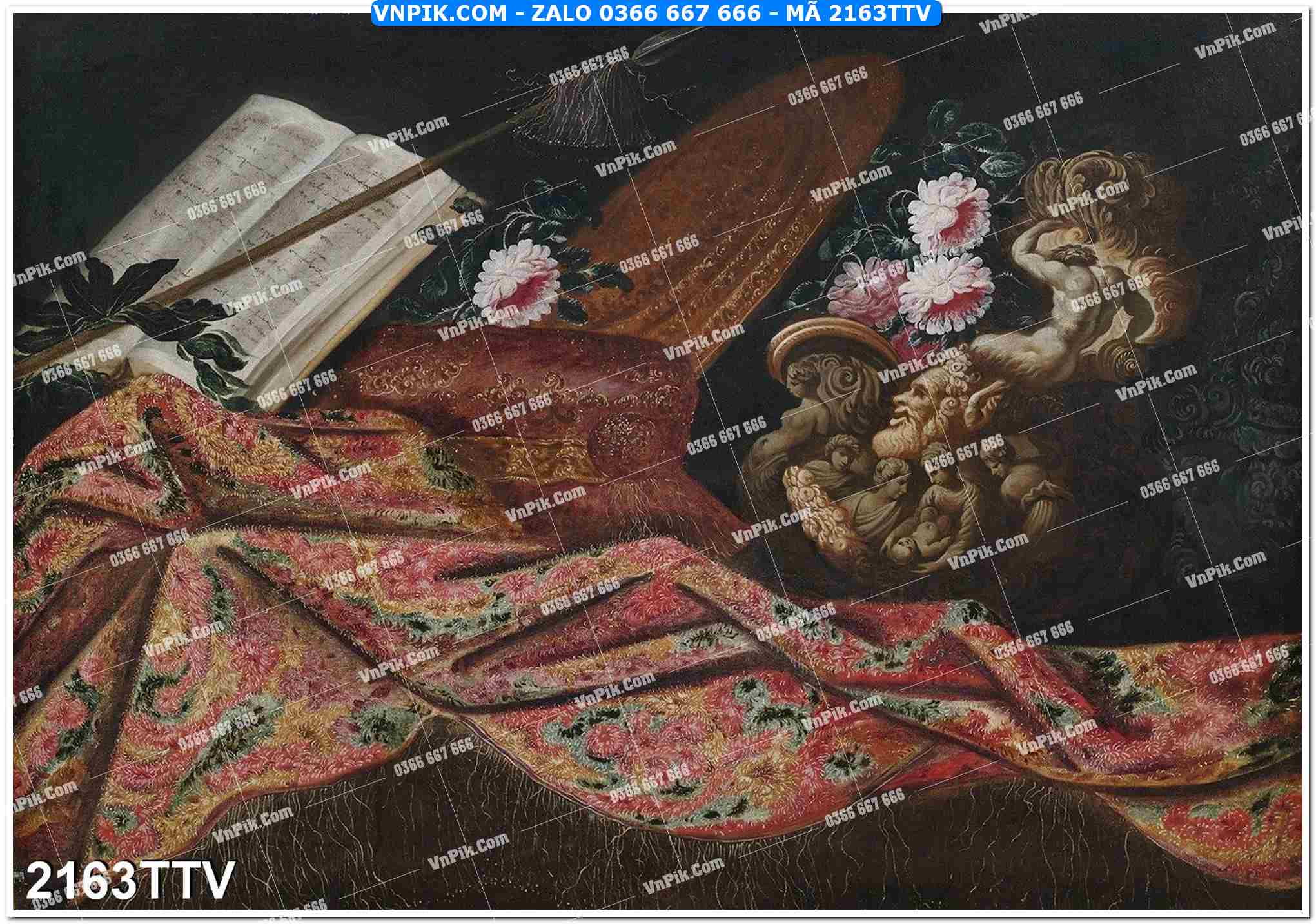 Tranh sơn dầu tĩnh vật hoa quả mã file 2163TTV