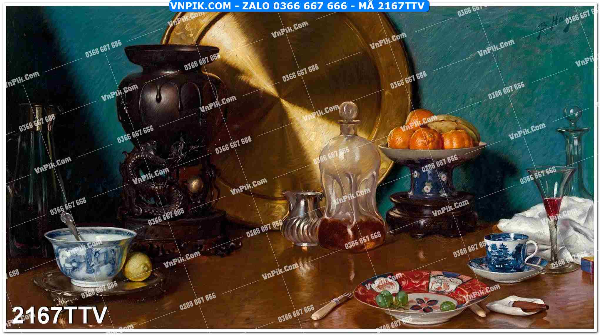 Tranh sơn dầu tĩnh vật hoa quả mã file 2167TTV