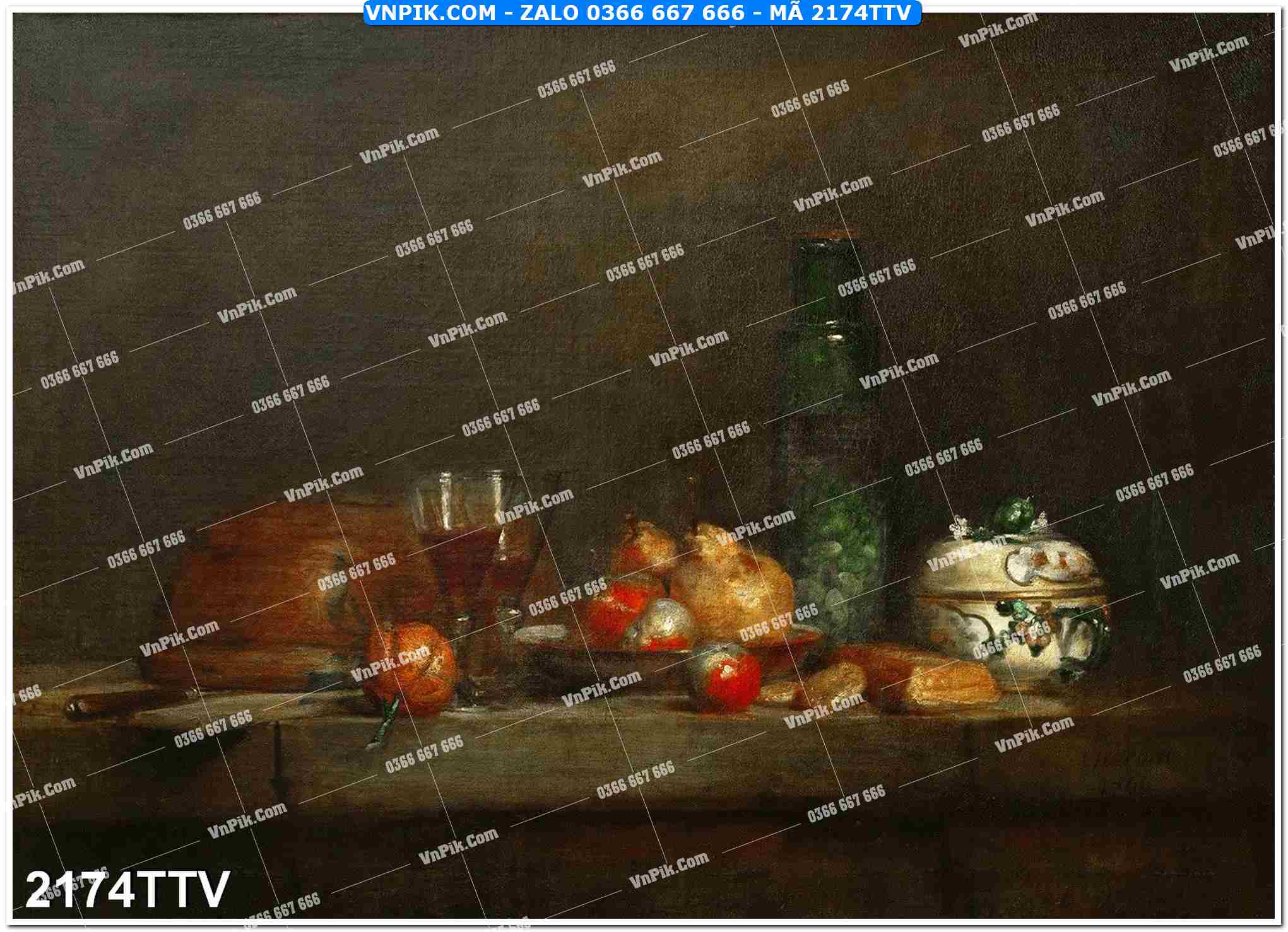 Tranh sơn dầu tĩnh vật hoa quả mã file 2174TTV