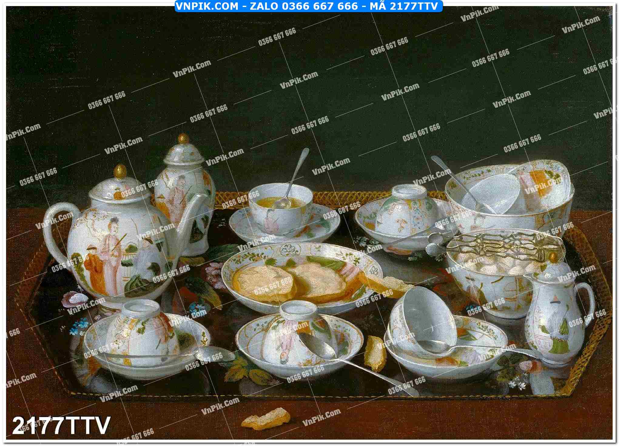 Tranh sơn dầu tĩnh vật hoa quả mã file 2177TTV