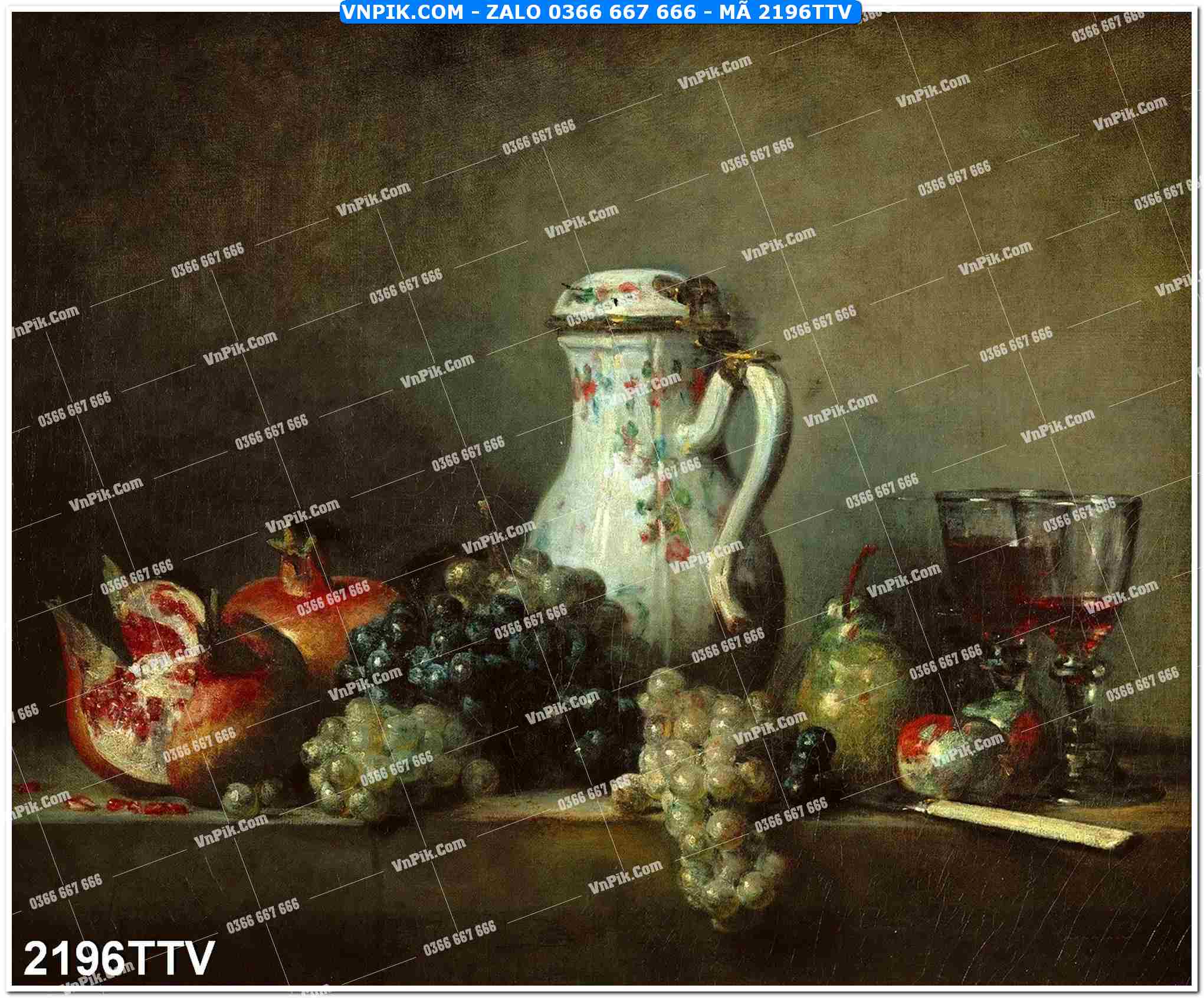 Tranh sơn dầu tĩnh vật hoa quả mã file 2196TTV