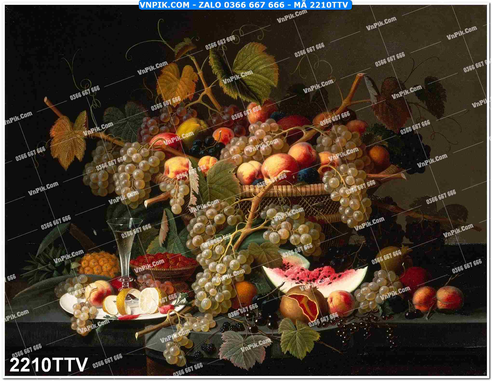 Tranh sơn dầu tĩnh vật hoa quả mã file 2210TTV