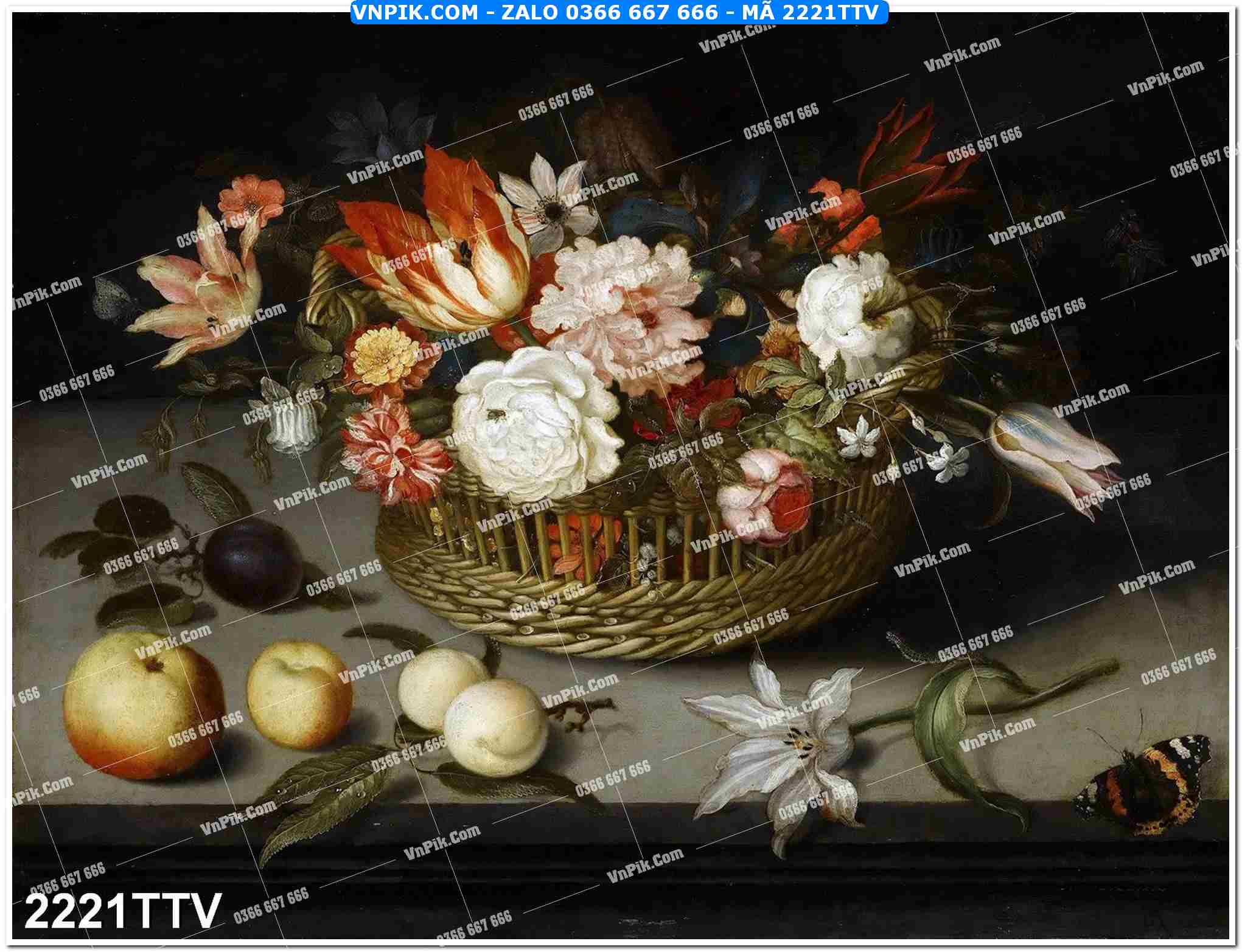 Tranh sơn dầu tĩnh vật hoa quả mã file 2221TTV
