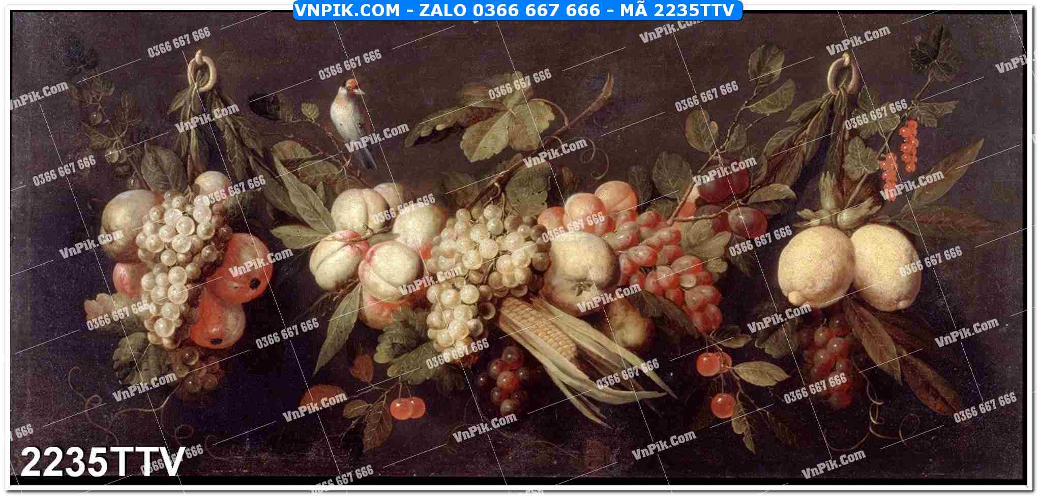 Tranh sơn dầu tĩnh vật hoa quả mã file 2235TTV