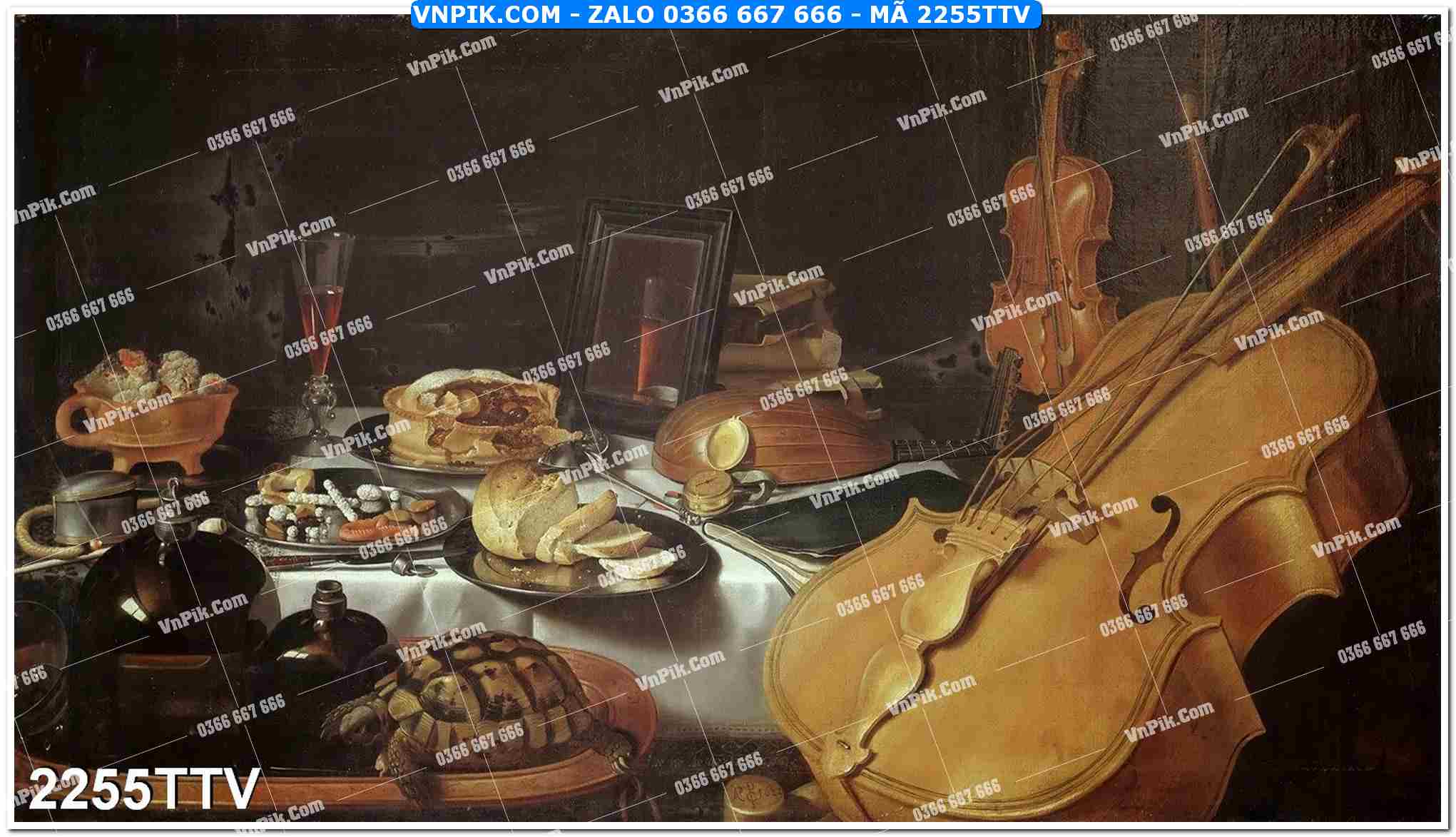 Tranh sơn dầu tĩnh vật hoa quả mã file 2255TTV
