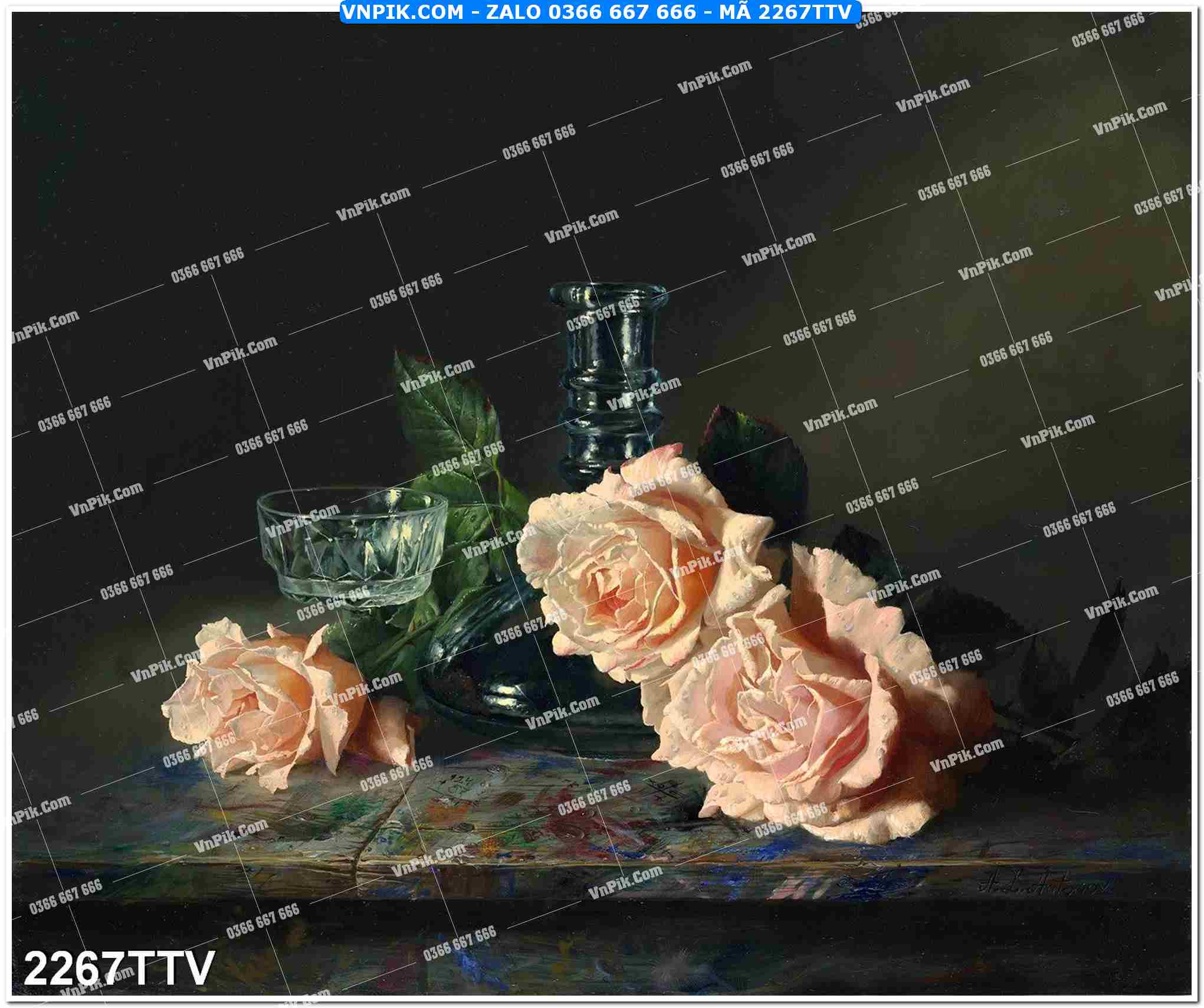Tranh sơn dầu tĩnh vật hoa quả mã file 2267TTV