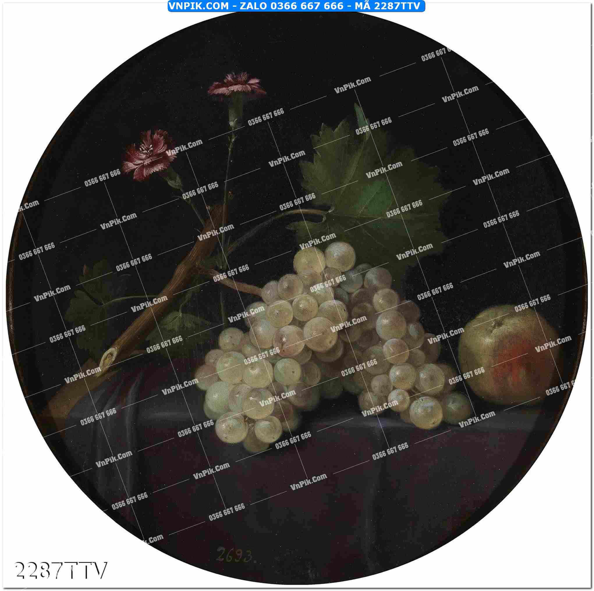 Tranh sơn dầu tĩnh vật hoa quả mã file 2287TTV