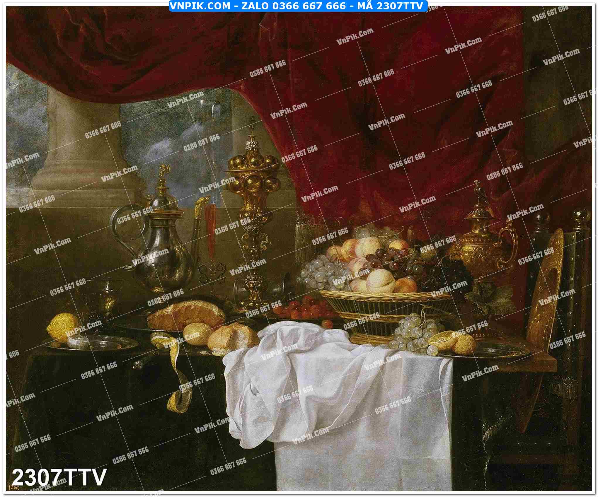Tranh sơn dầu tĩnh vật hoa quả mã file 2307TTV