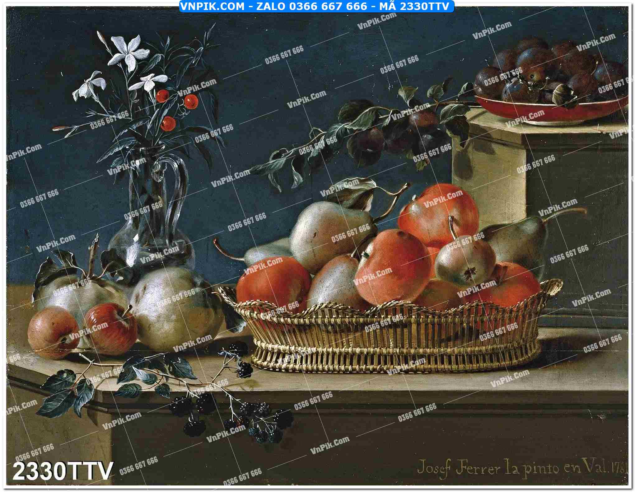 Tranh sơn dầu tĩnh vật hoa quả mã file 2330TTV