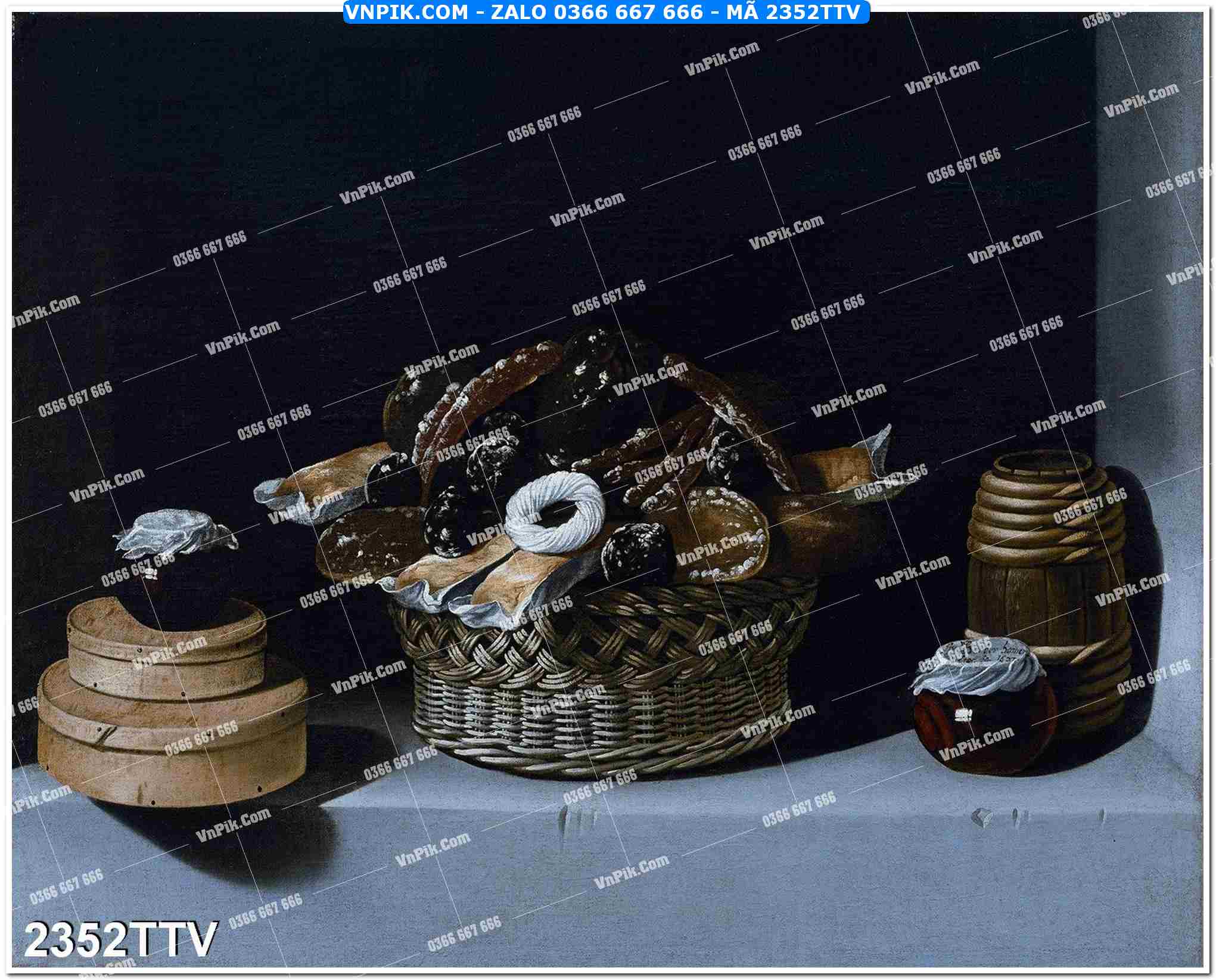 Tranh sơn dầu tĩnh vật hoa quả mã file 2352TTV