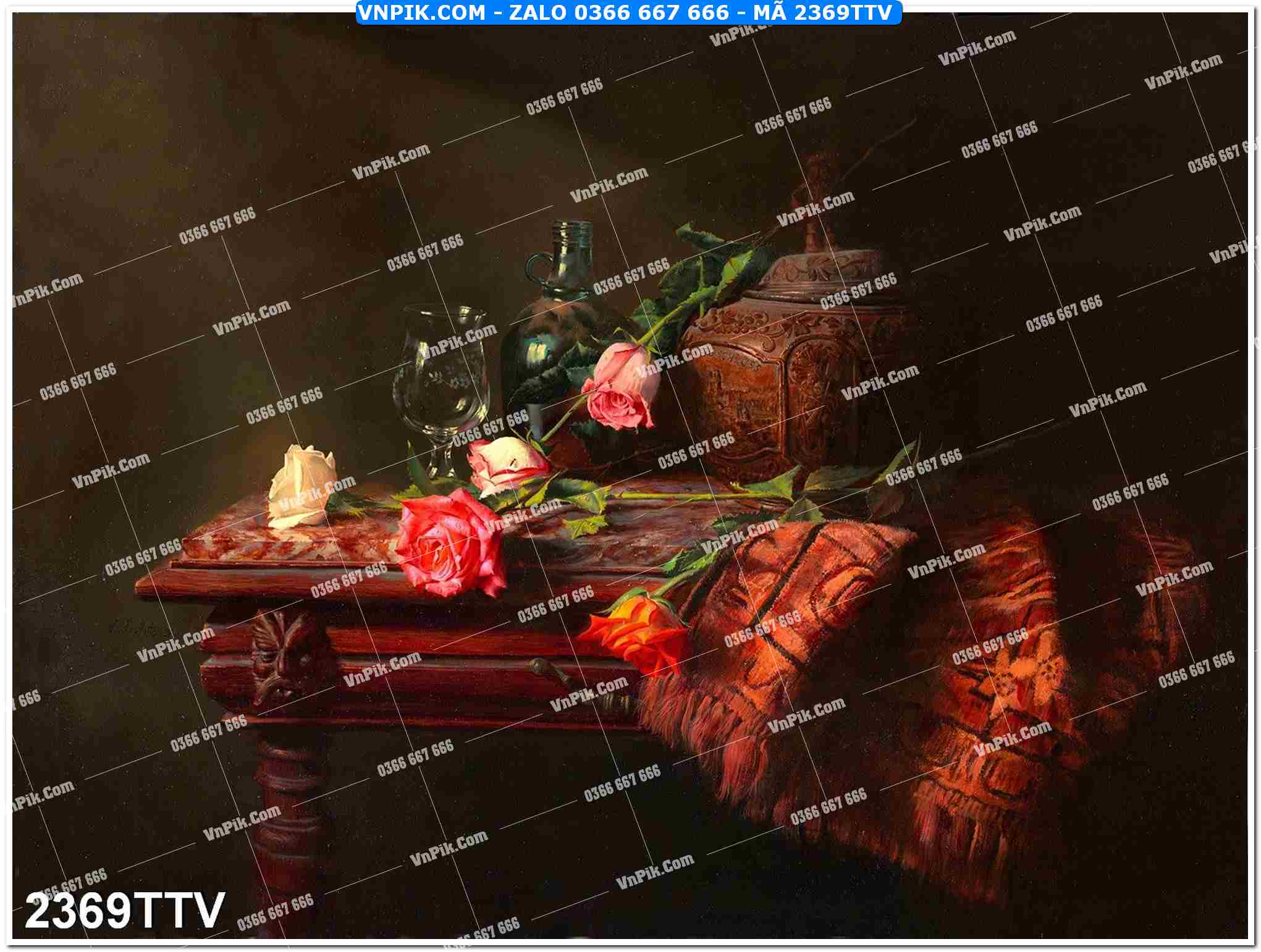 Tranh sơn dầu tĩnh vật hoa quả mã file 2369TTV