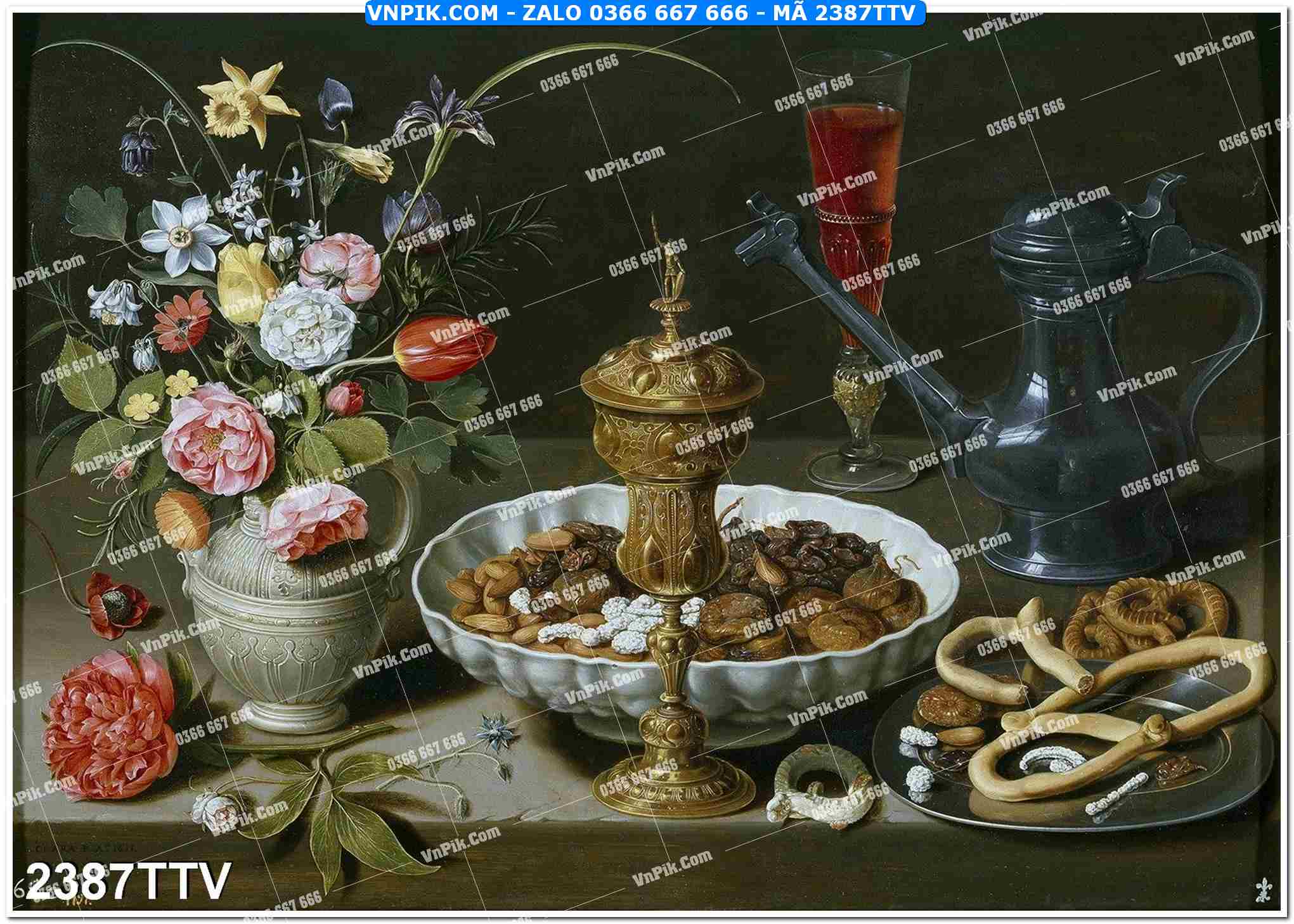 Tranh sơn dầu tĩnh vật hoa quả mã file 2387TTV