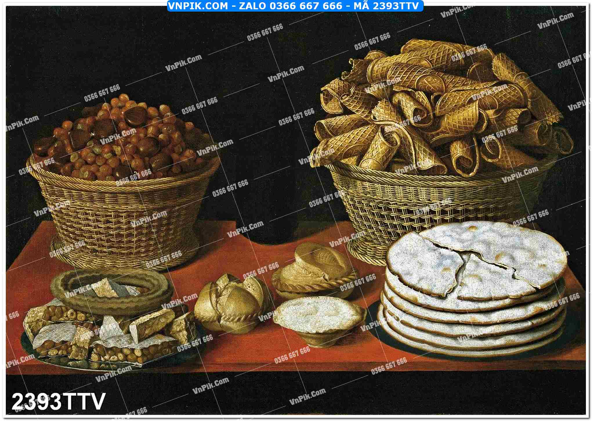 Tranh sơn dầu tĩnh vật hoa quả mã file 2393TTV
