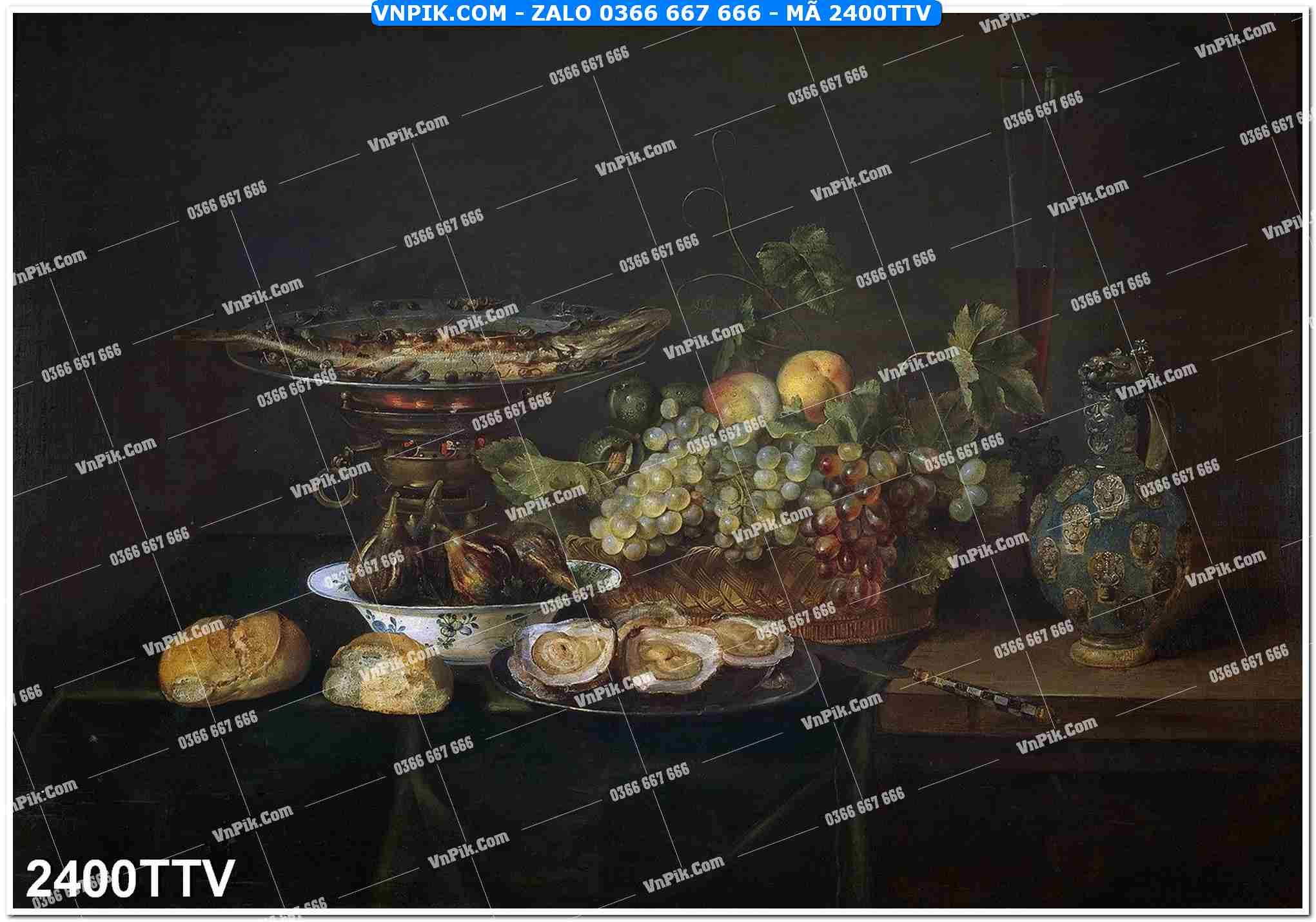 Tranh sơn dầu tĩnh vật hoa quả mã file 2400TTV