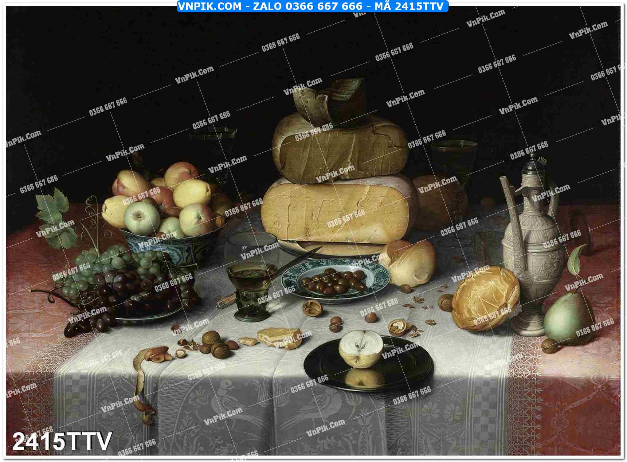 Tranh sơn dầu tĩnh vật hoa quả mã file 2415TTV