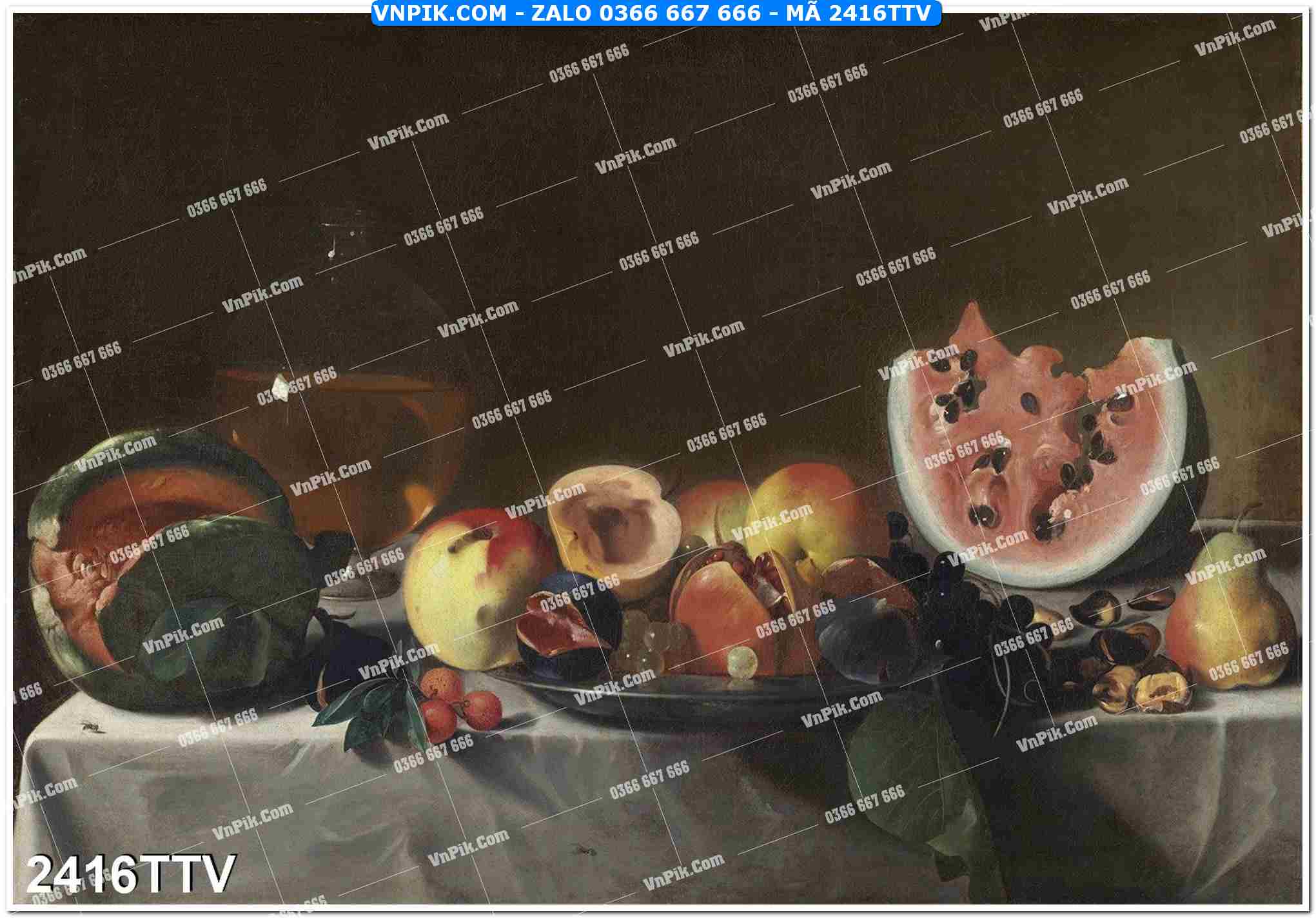 Tranh sơn dầu tĩnh vật hoa quả mã file 2416TTV