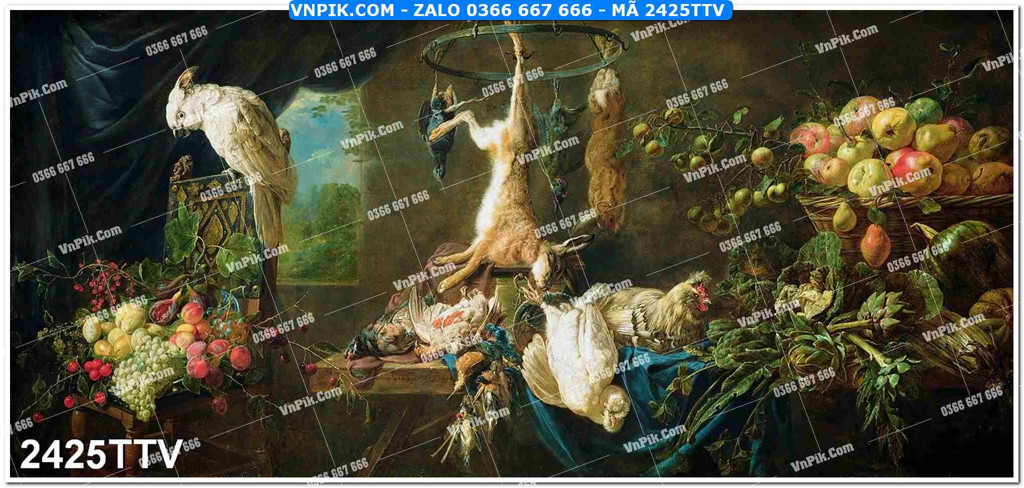 Tranh sơn dầu tĩnh vật hoa quả mã file 2425TTV
