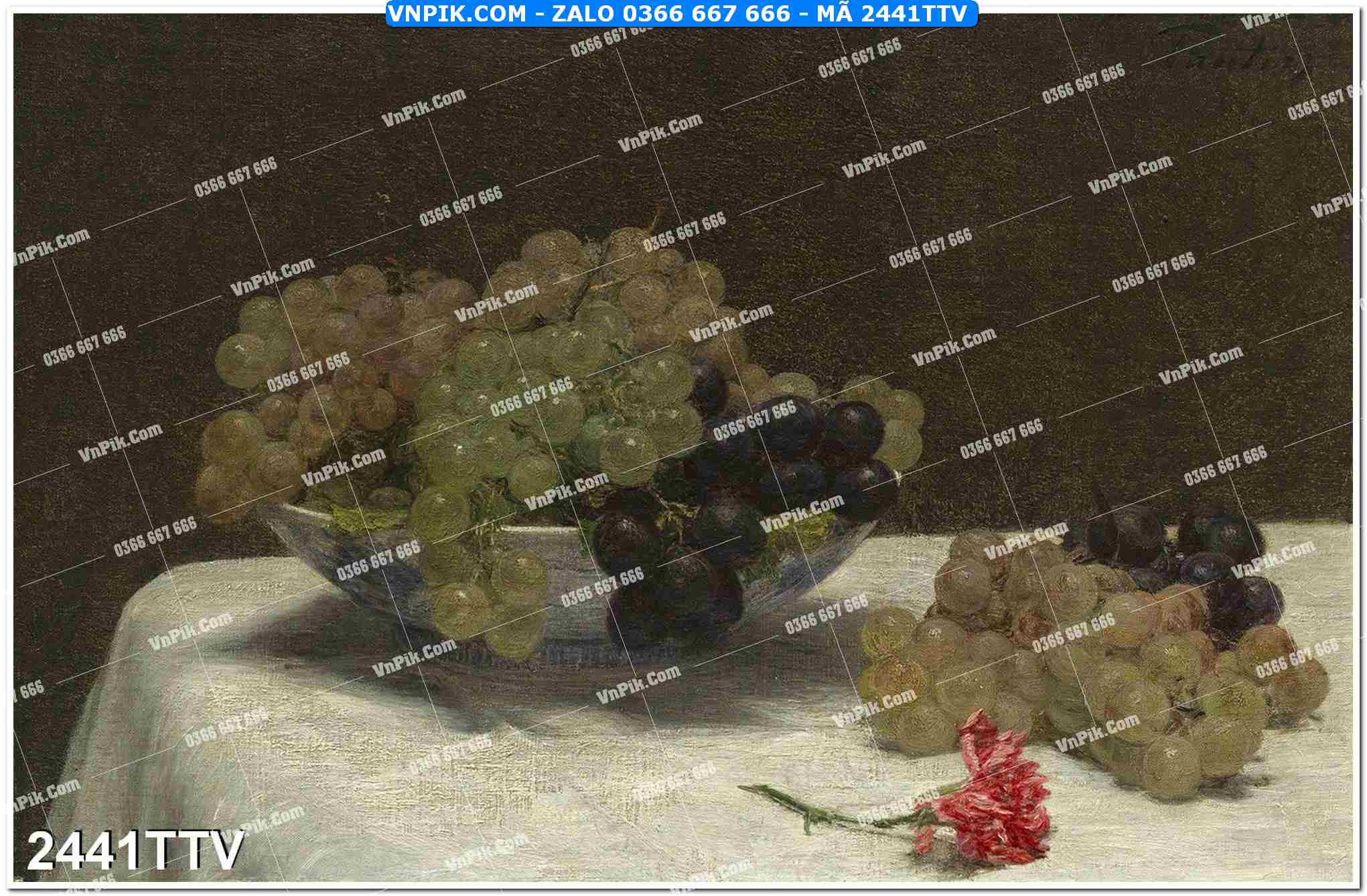 Tranh sơn dầu tĩnh vật hoa quả mã file 2441TTV