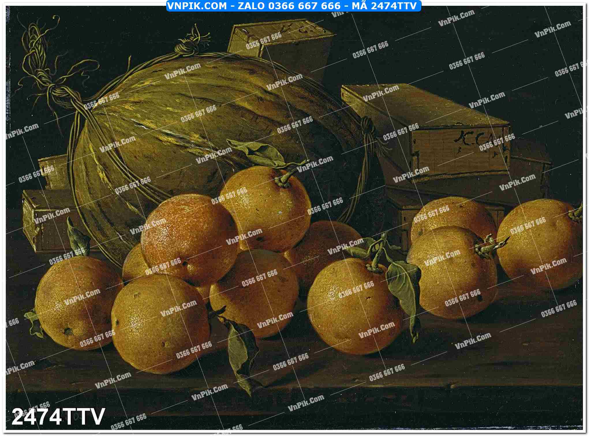 Tranh sơn dầu tĩnh vật hoa quả mã file 2474TTV