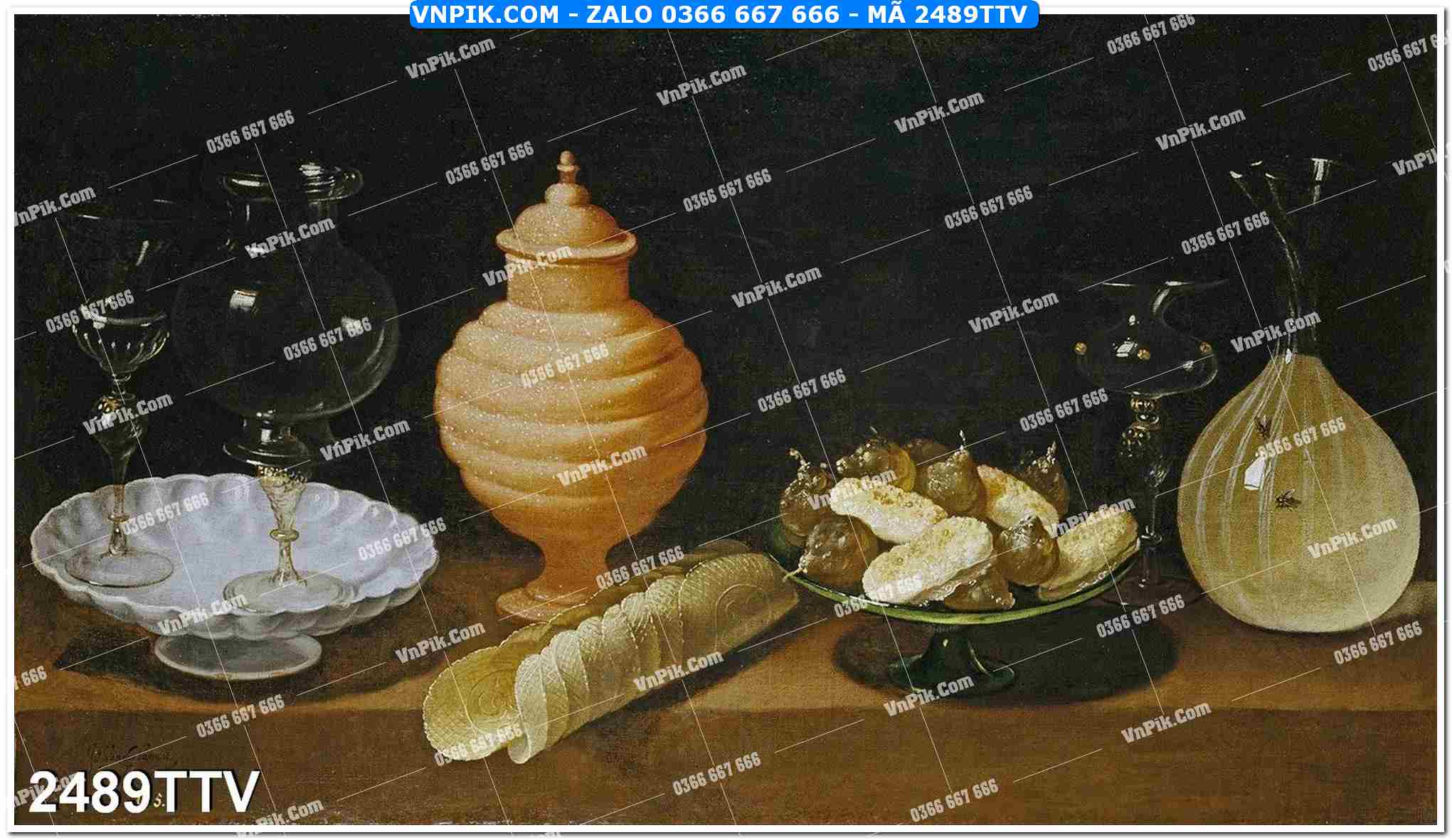 Tranh sơn dầu tĩnh vật hoa quả mã file 2489TTV