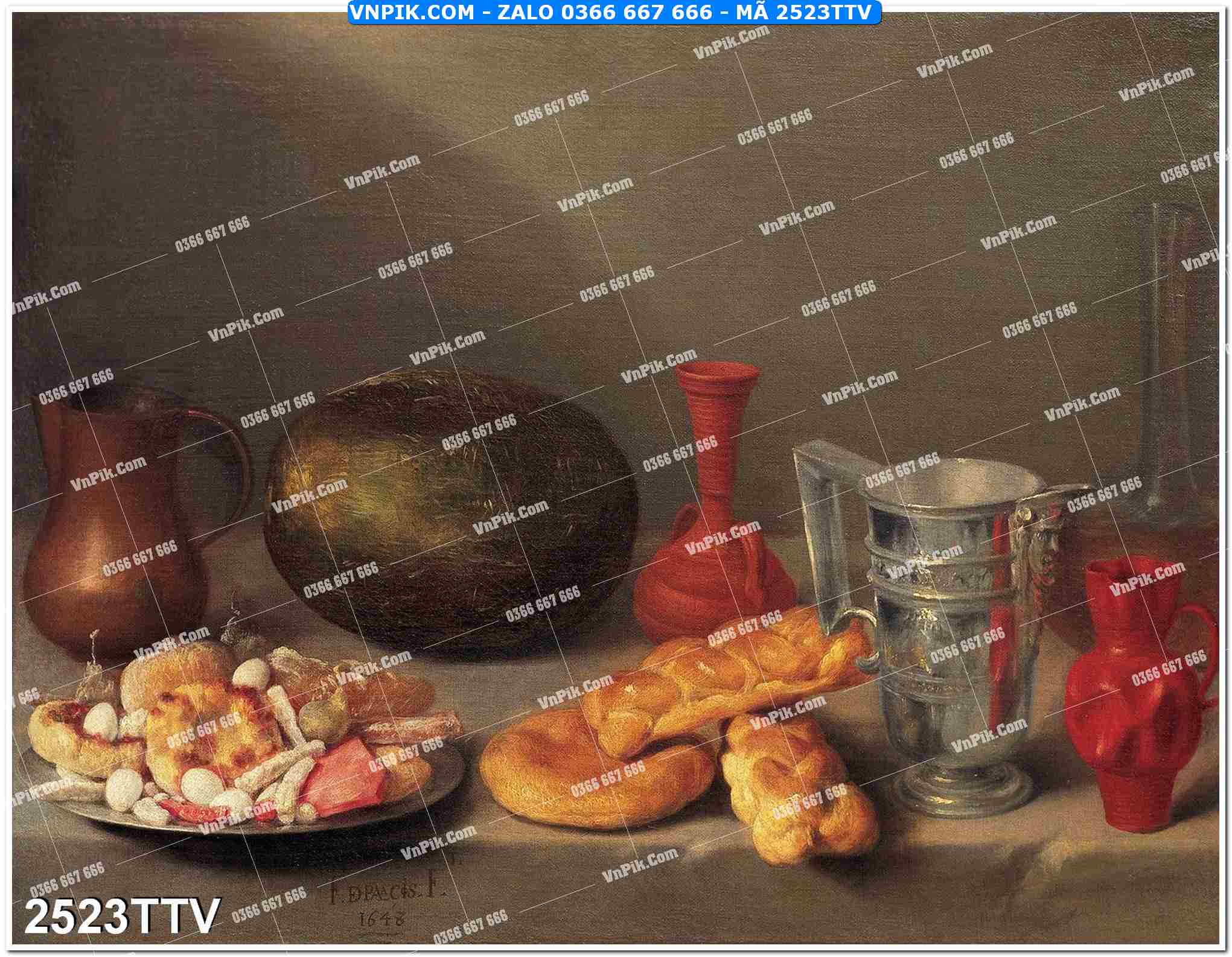 Tranh sơn dầu tĩnh vật hoa quả mã file 2523TTV