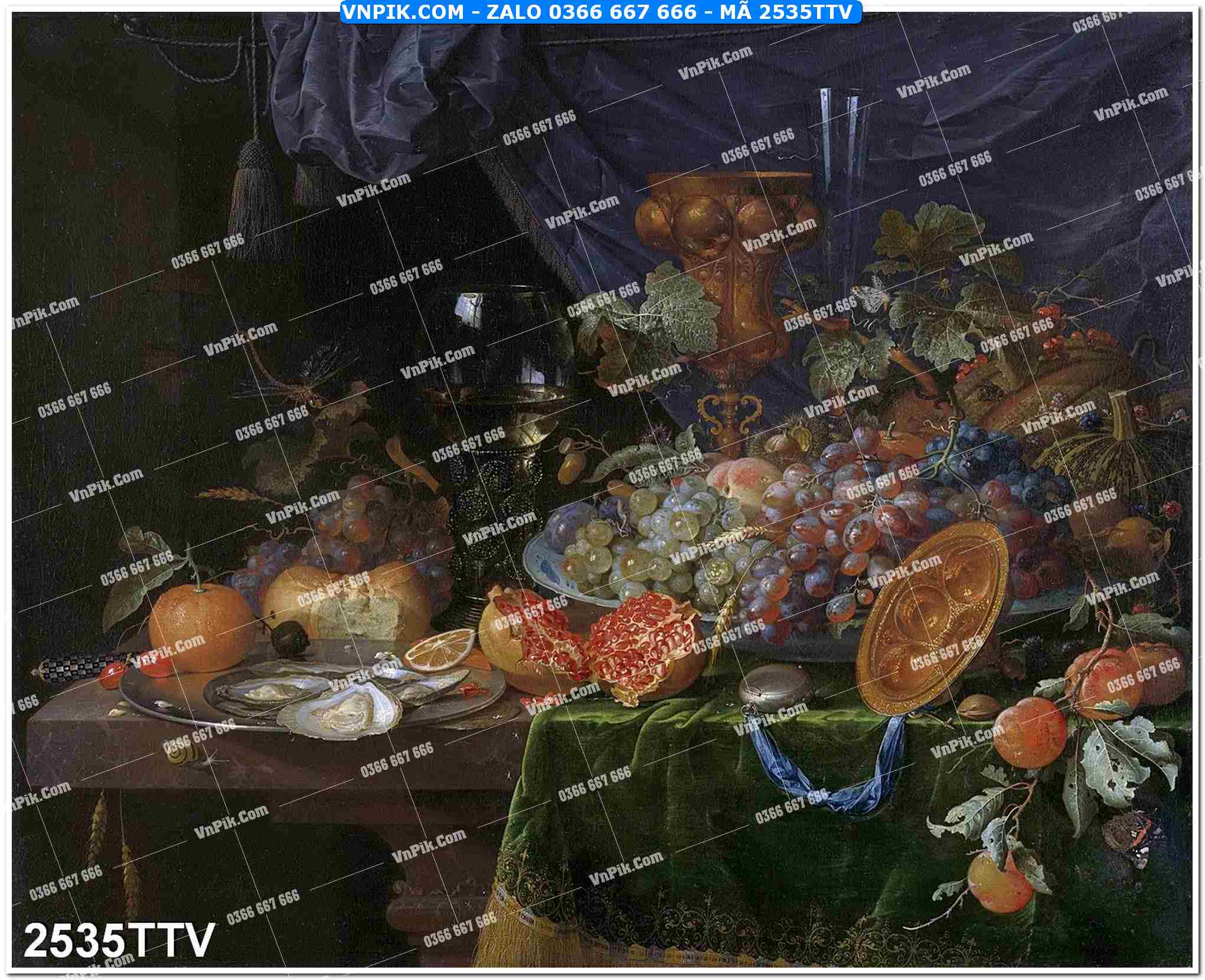 Tranh sơn dầu tĩnh vật hoa quả mã file 2535TTV