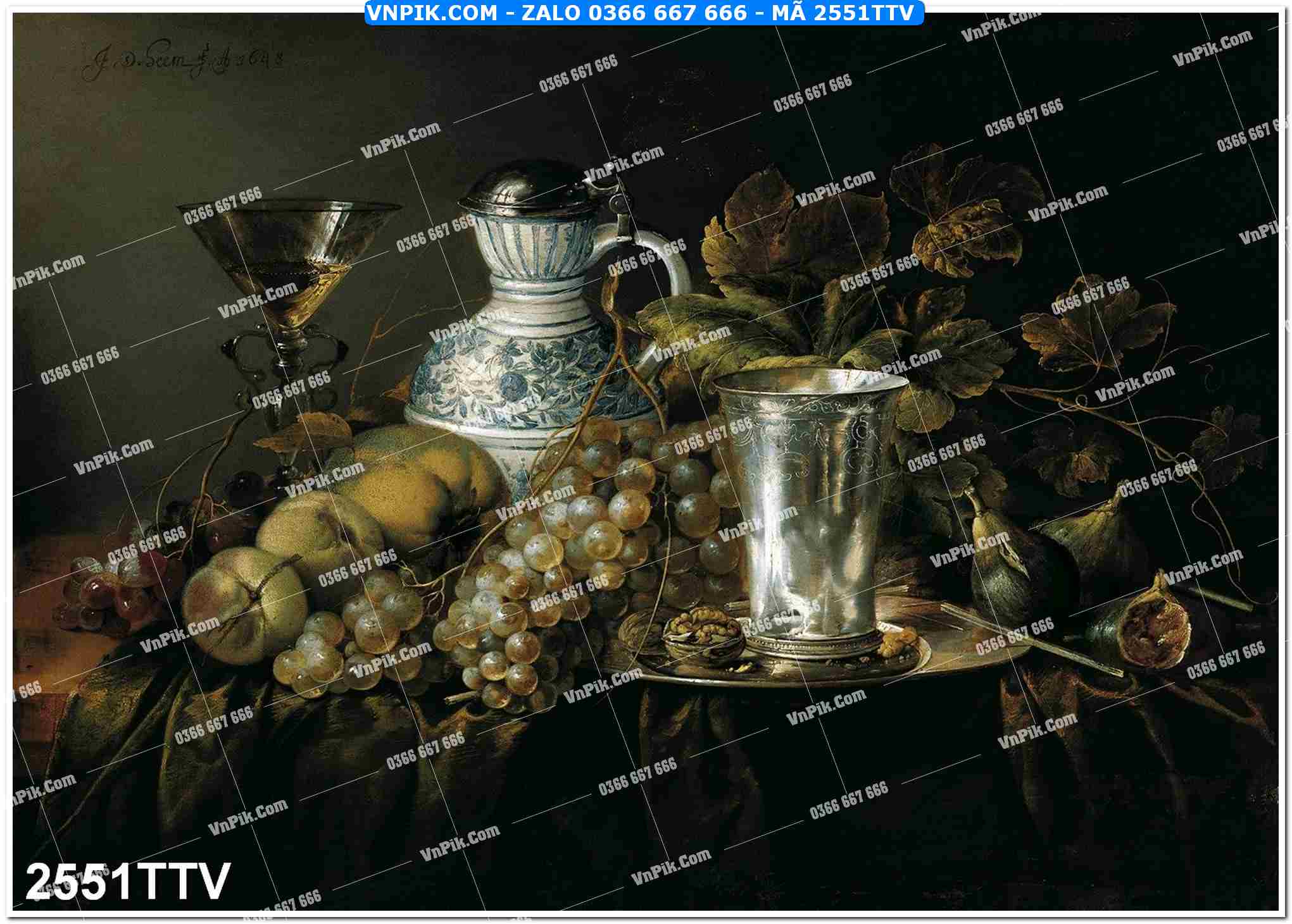 Tranh sơn dầu tĩnh vật hoa quả mã file 2551TTV