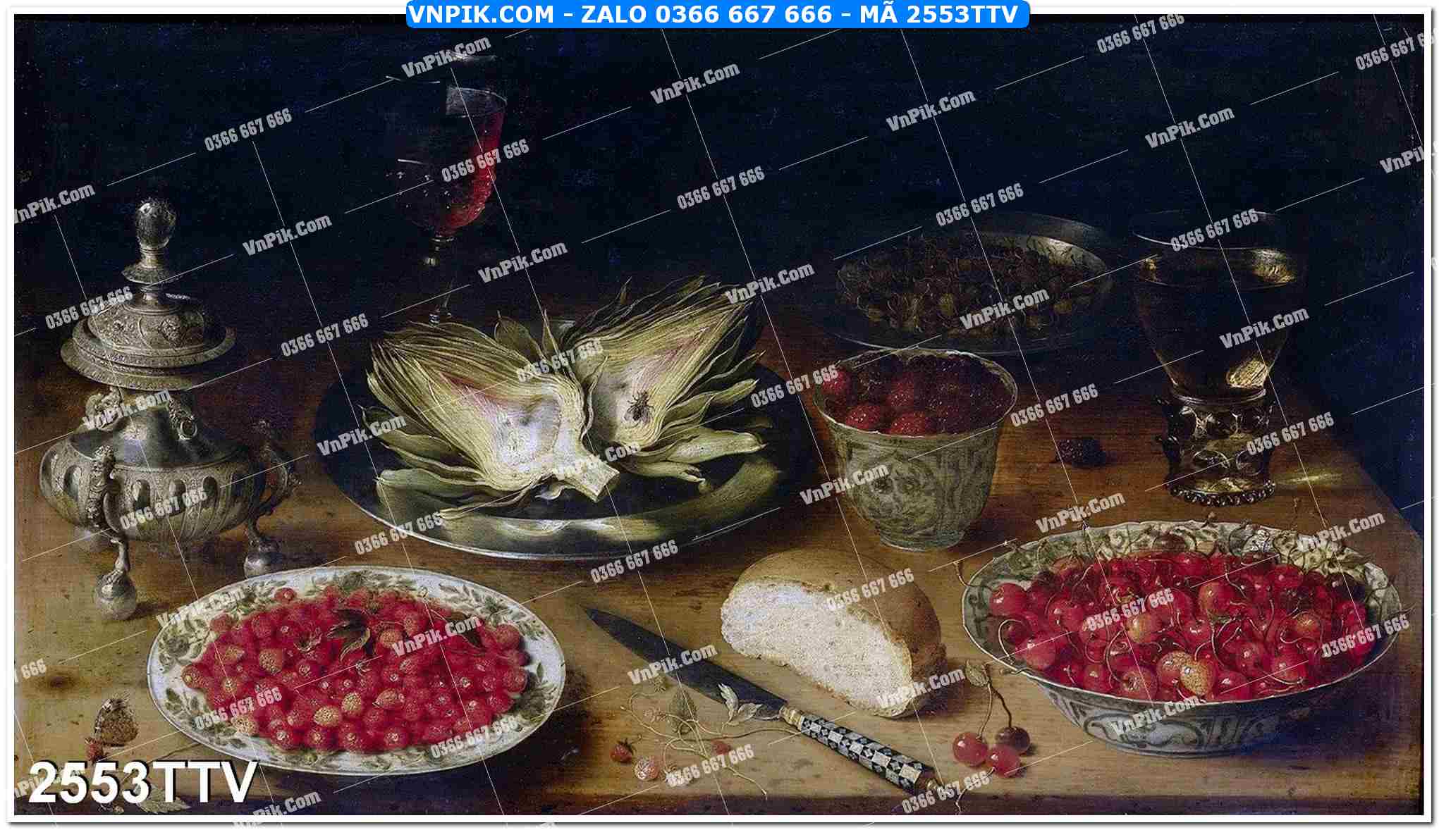 Tranh sơn dầu tĩnh vật hoa quả mã file 2553TTV