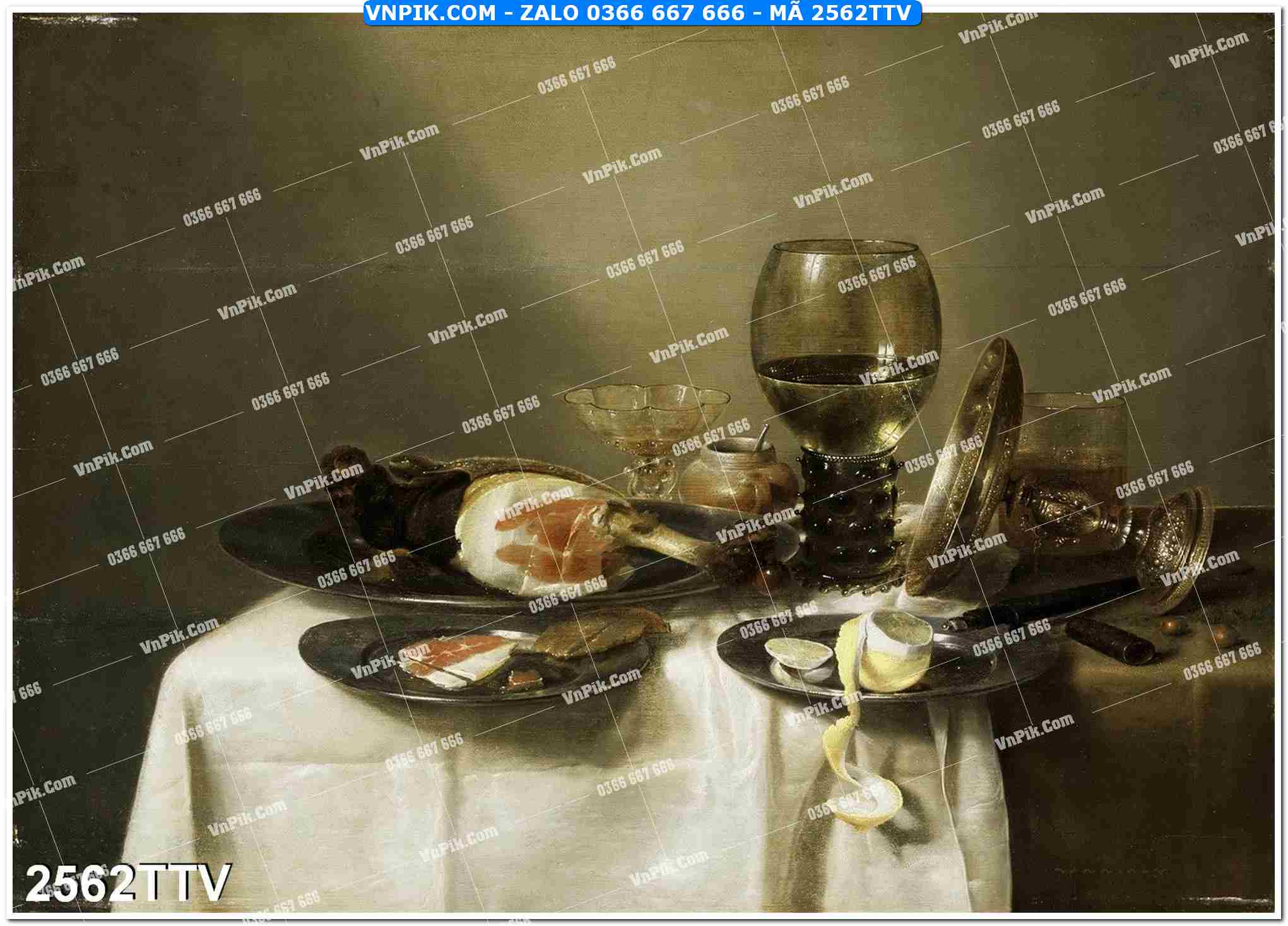Tranh sơn dầu tĩnh vật hoa quả mã file 2562TTV