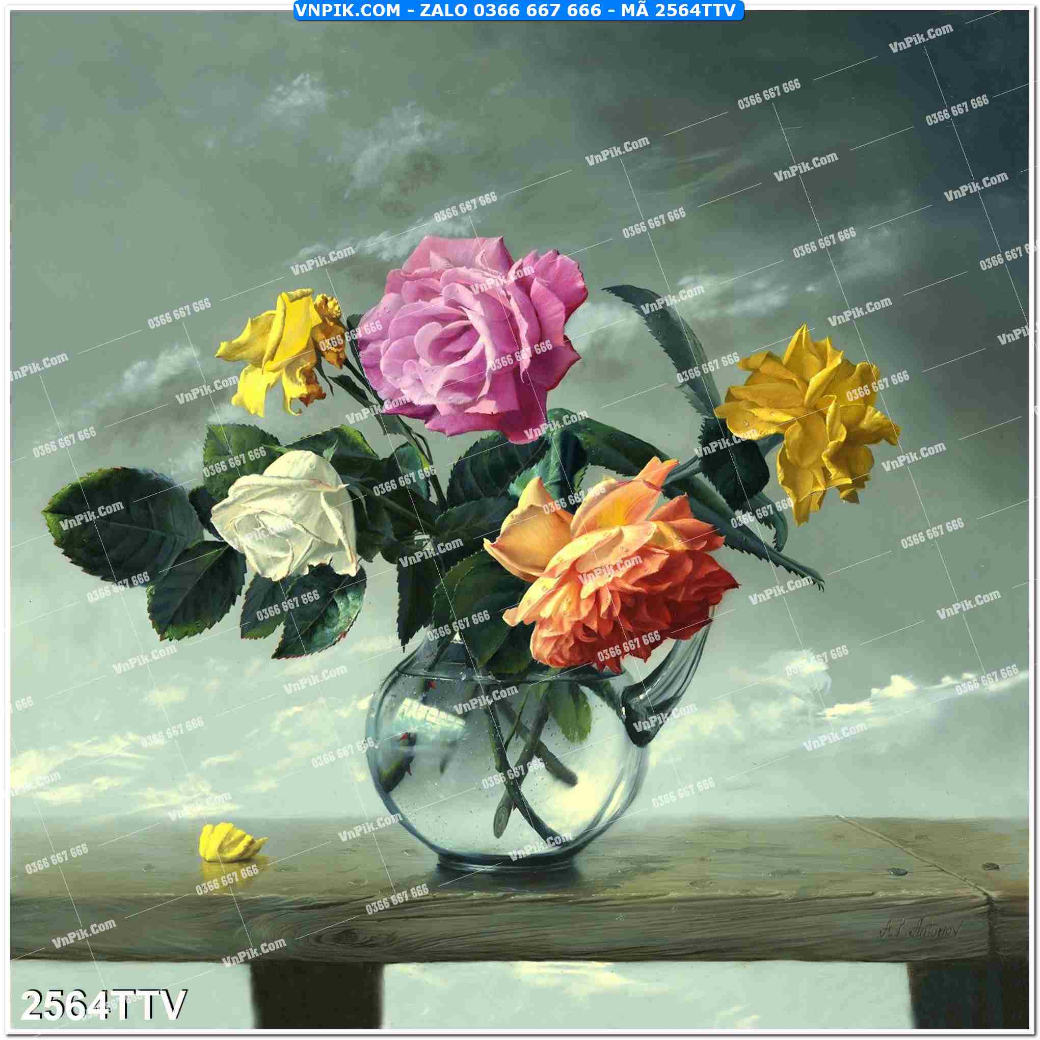 Tranh sơn dầu tĩnh vật hoa quả mã file 2564TTV