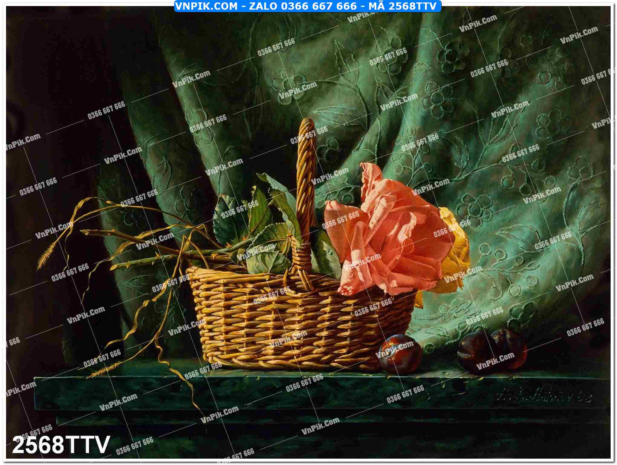 Tranh sơn dầu tĩnh vật hoa quả mã file 2568TTV